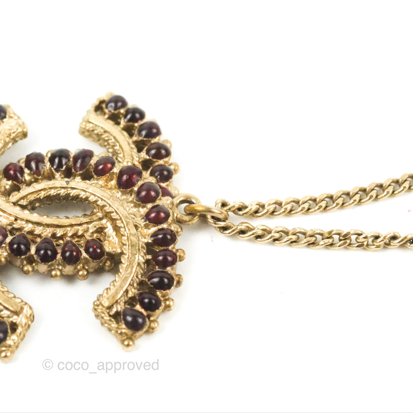 Chanel CC Dark Red Resin Necklace Gold Tone 14A