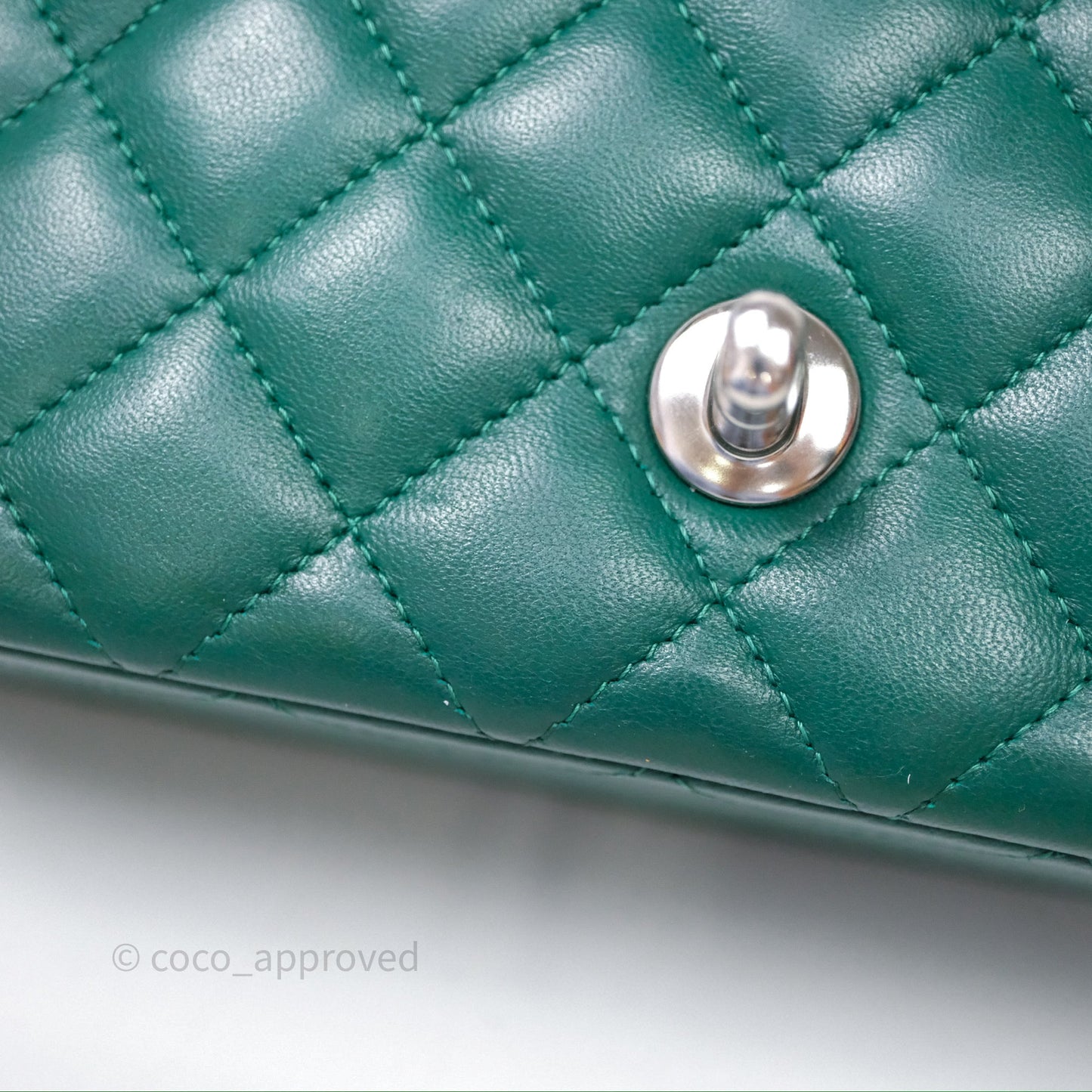 Chanel Mini Rectangular Quilted Lambskin Flap Bag Green Silver Hardware