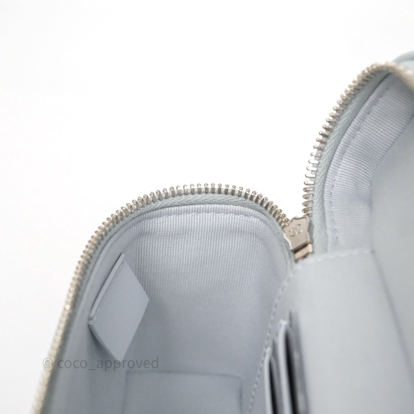 Chanel Top Handle Long Vanity with Chain Light Blue Caviar Silver Hardware 25B