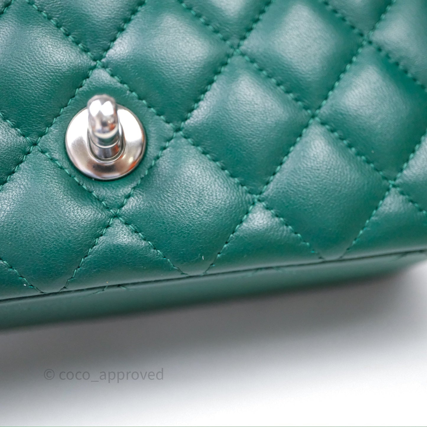 Chanel Mini Rectangular Quilted Lambskin Flap Bag Green Silver Hardware