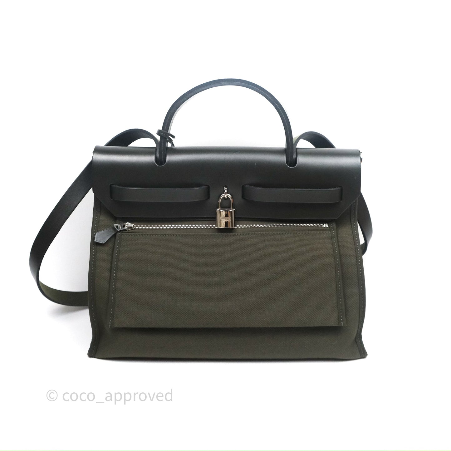 Hermès Herbag Zip 31 Khaki Canvas Palladium Hardware