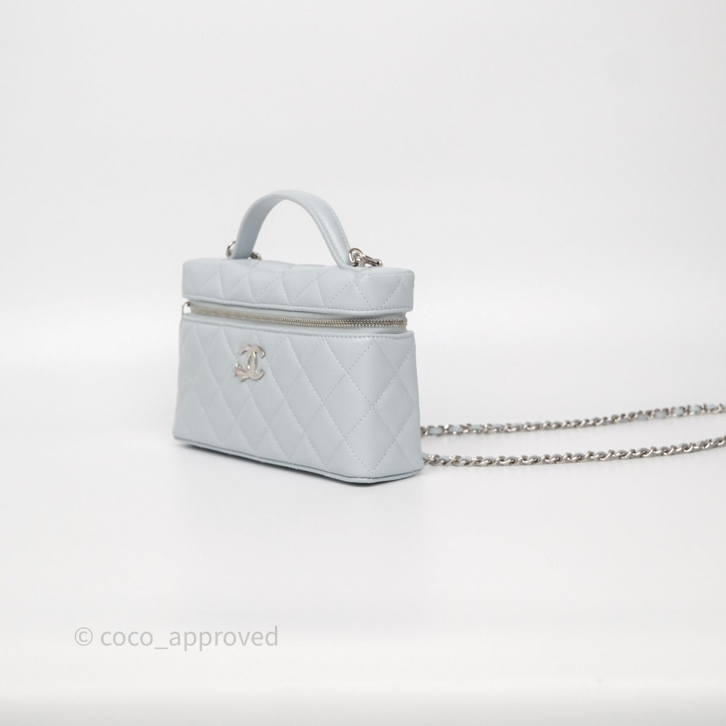Chanel Top Handle Long Vanity with Chain Light Blue Caviar Silver Hardware 25B