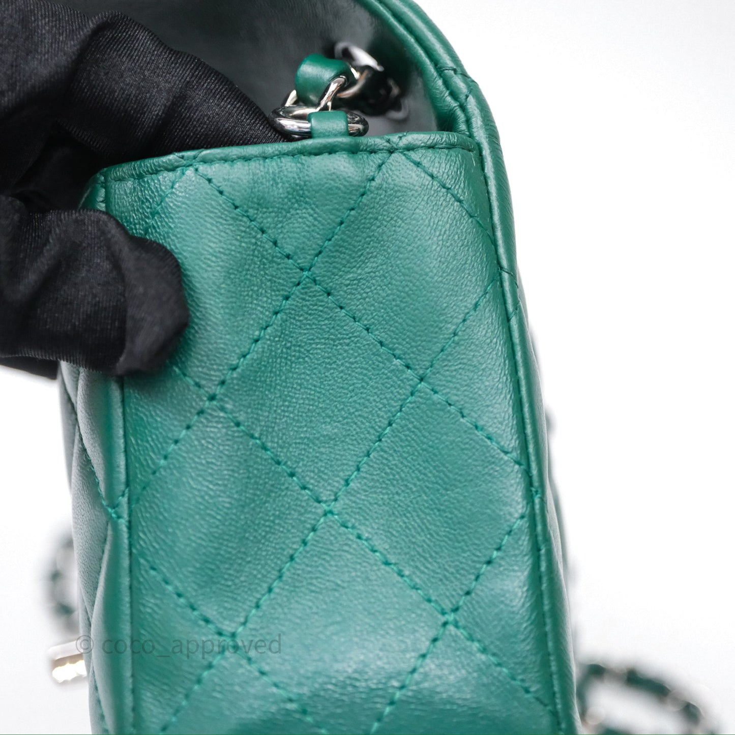 Chanel Mini Rectangular Quilted Lambskin Flap Bag Green Silver Hardware