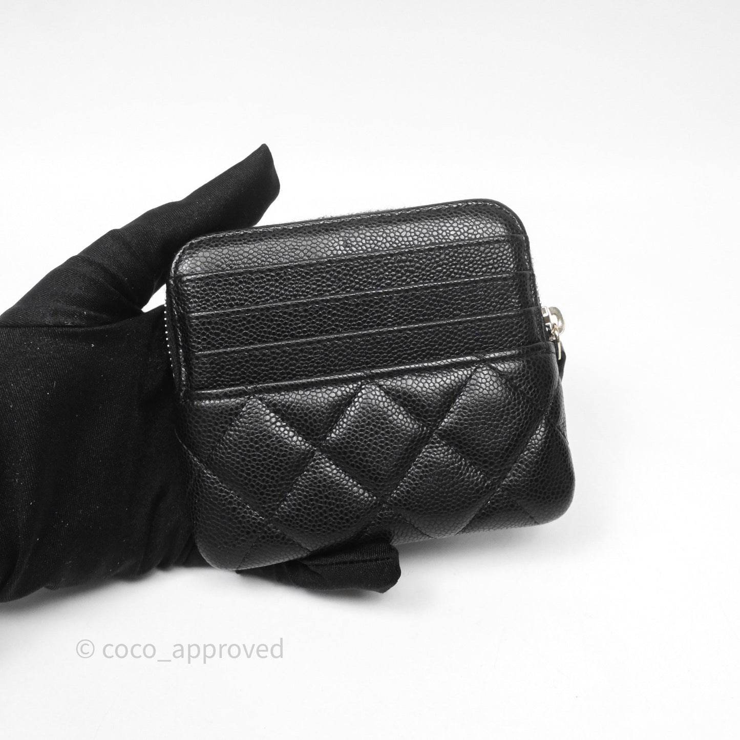 Chanel Quilted Classic Zip Card Holder Wallet Black Caviar Gold Hardware