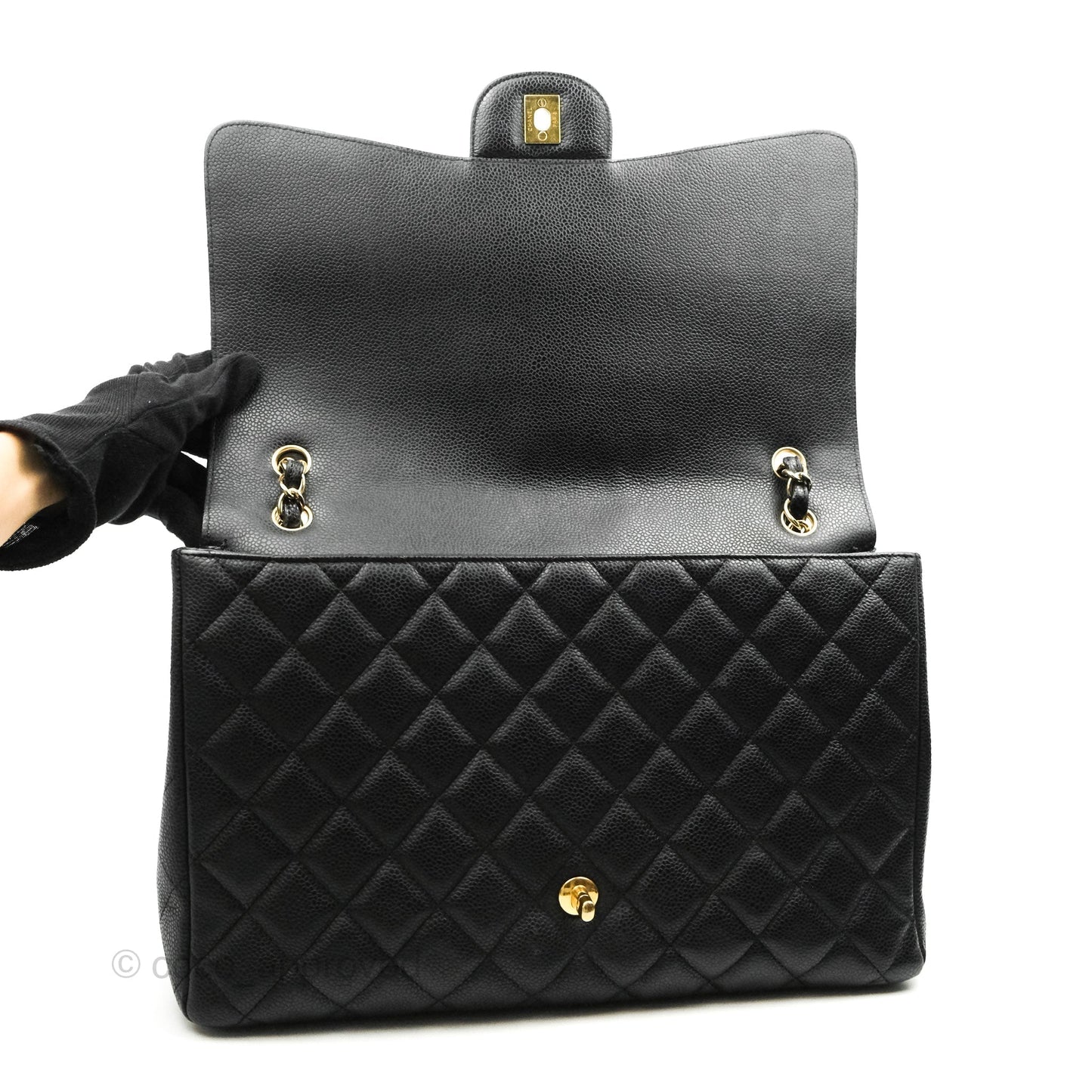 Chanel Quilted Single Flap Maxi Black Caviar Gold Hardware