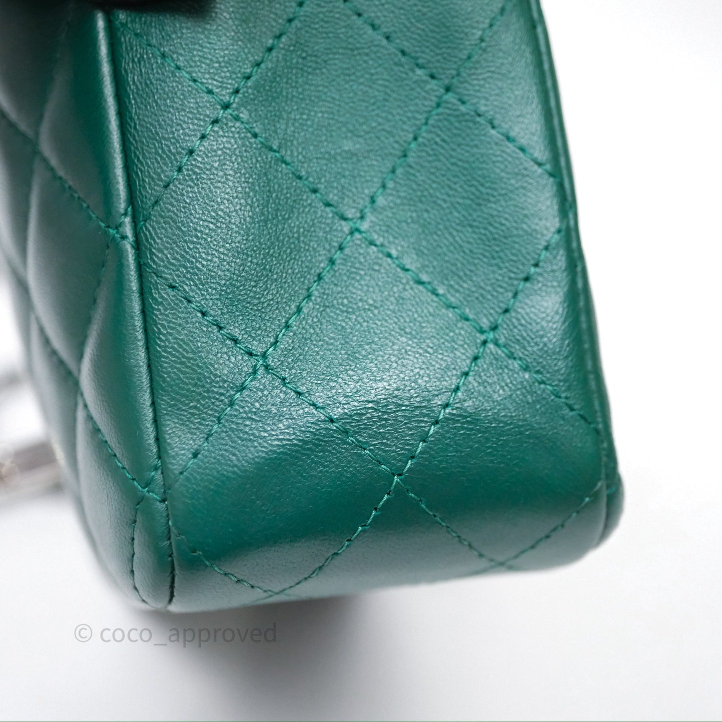 Chanel Mini Rectangular Quilted Lambskin Flap Bag Green Silver Hardware