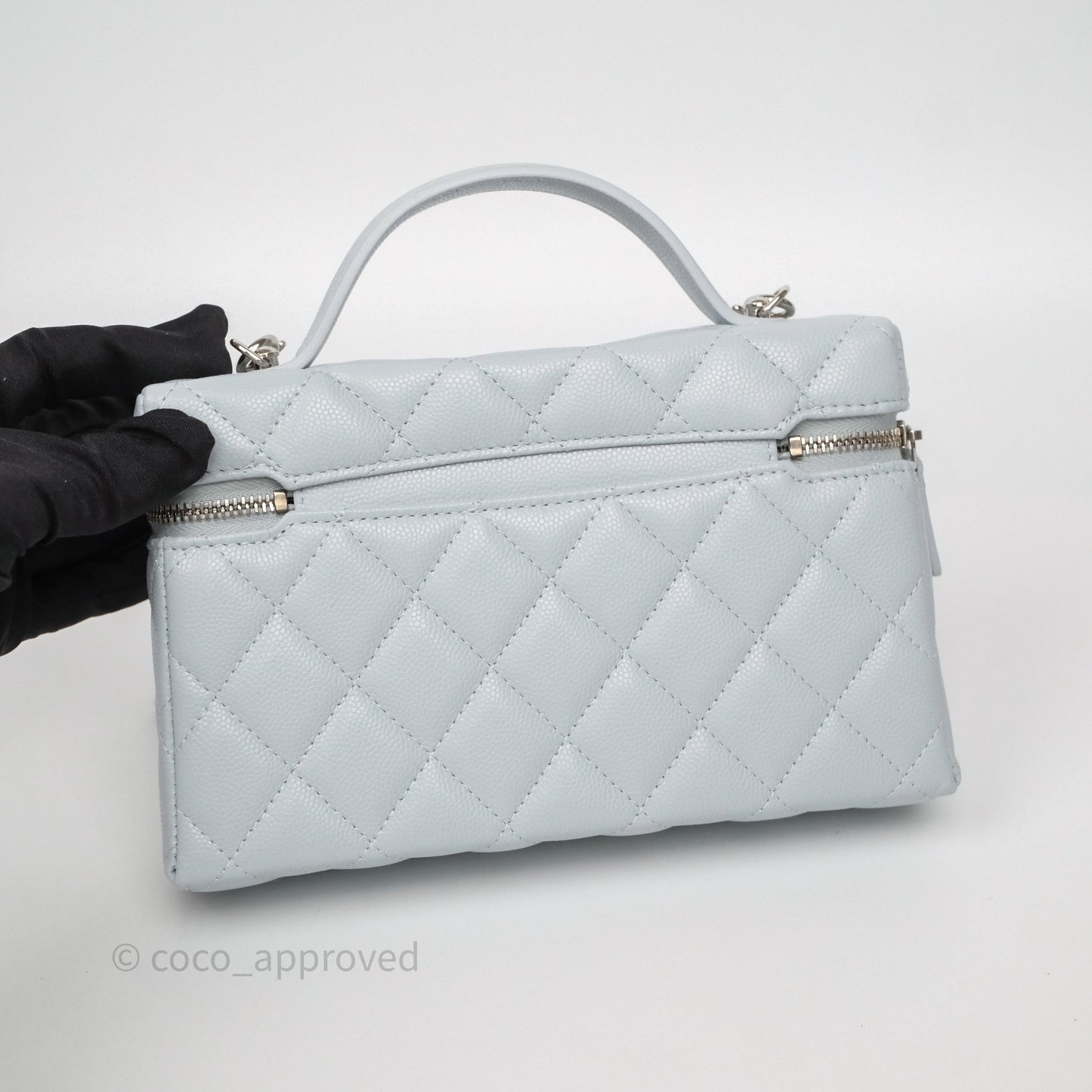 Chanel Top Handle Long Vanity with Chain Light Blue Caviar Silver Hardware 25B