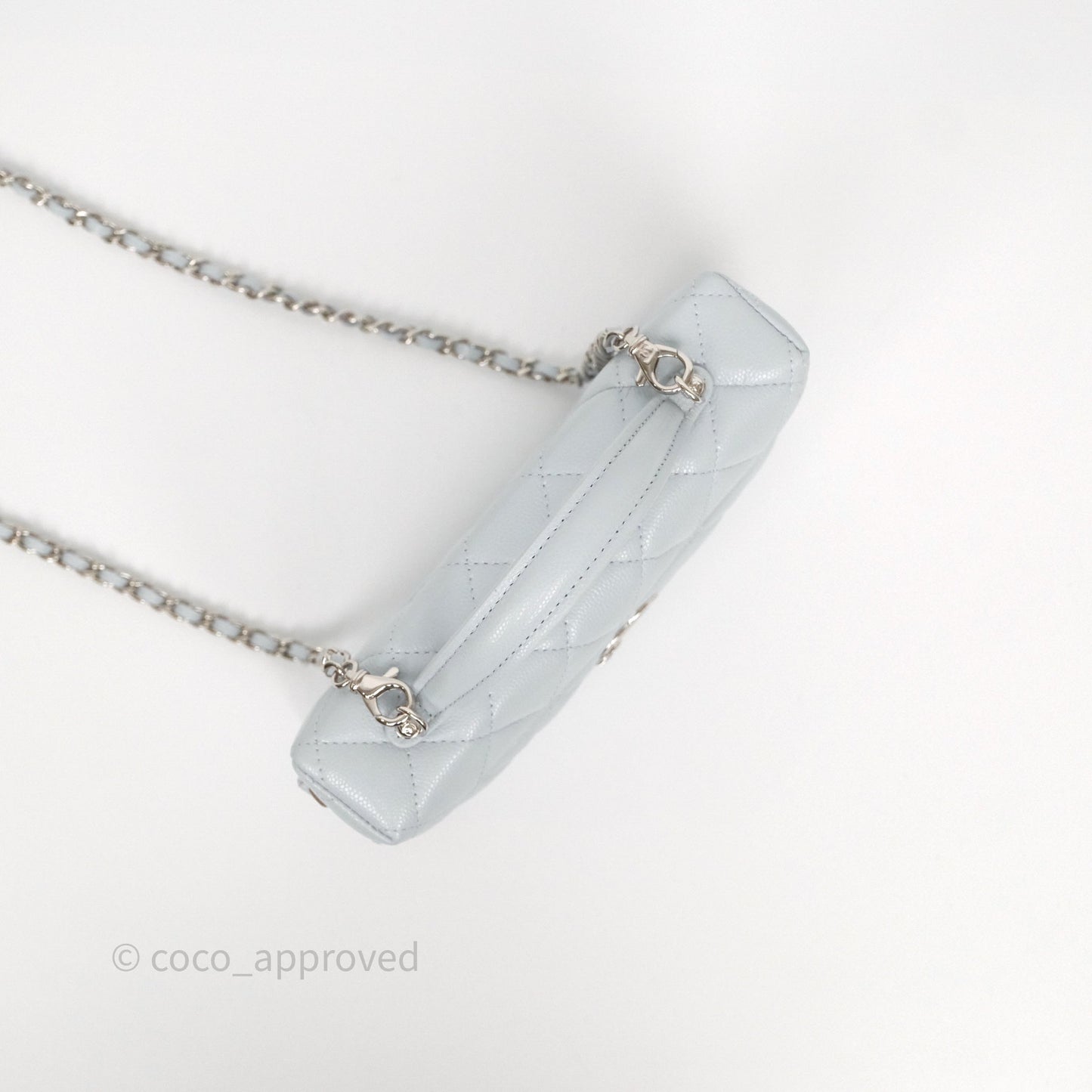 Chanel Top Handle Long Vanity with Chain Light Blue Caviar Silver Hardware 25B