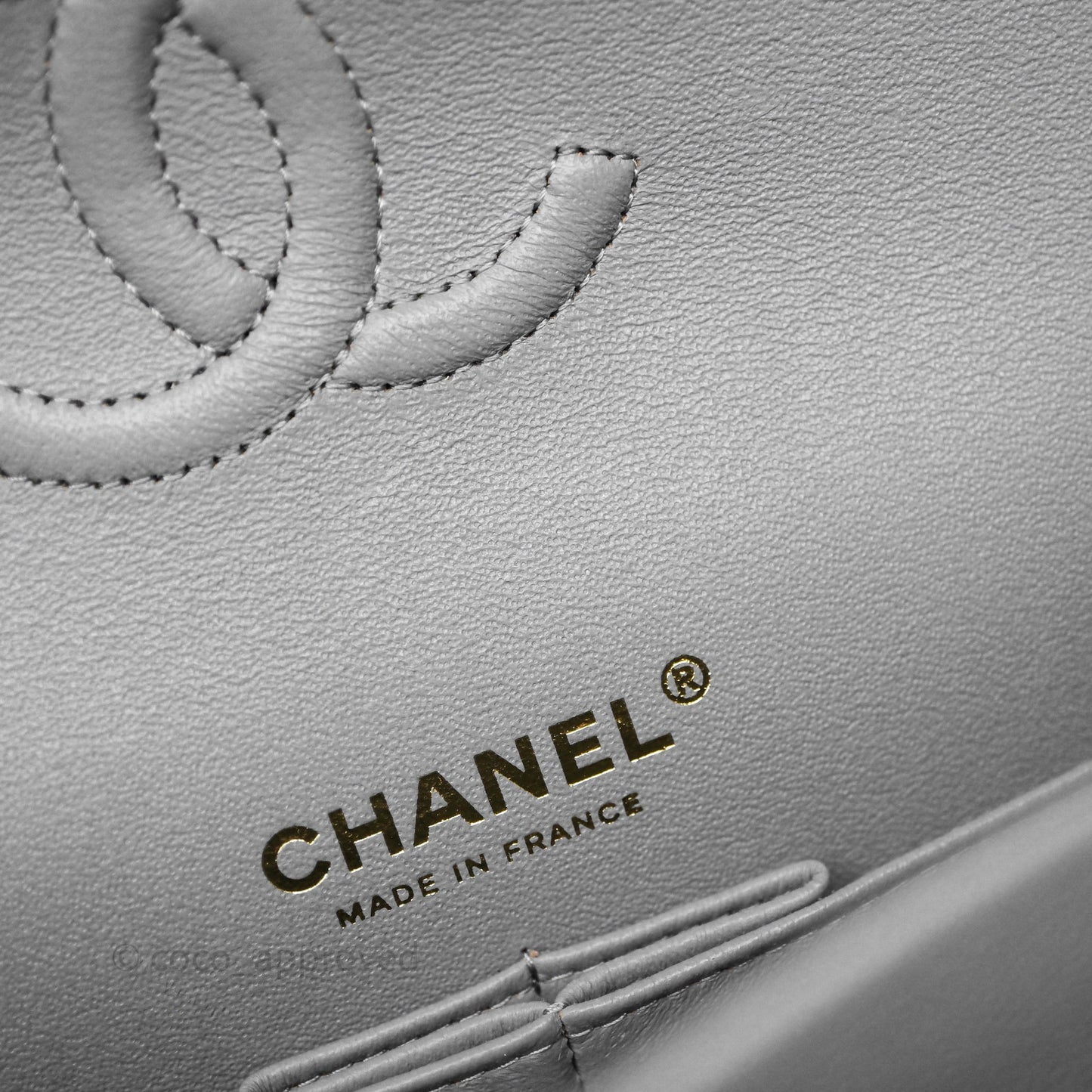 Chanel Small Classic Flap Quilted Grey Caviar Gold Hardware