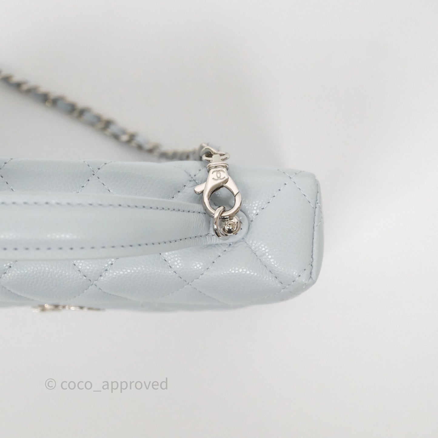 Chanel Top Handle Long Vanity with Chain Light Blue Caviar Silver Hardware 25B