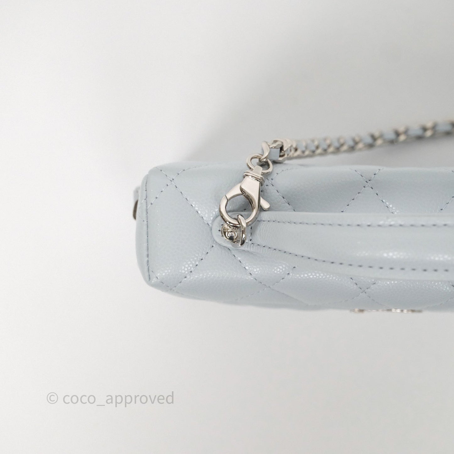 Chanel Top Handle Long Vanity with Chain Light Blue Caviar Silver Hardware 25B