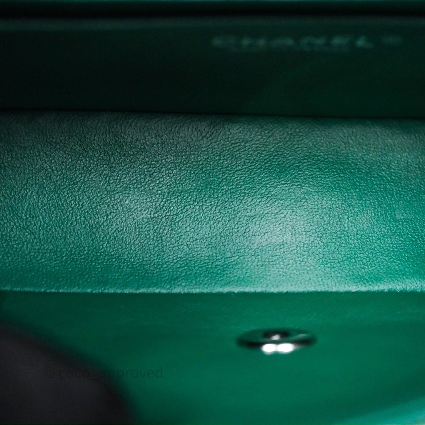 Chanel Mini Rectangular Quilted Lambskin Flap Bag Green Silver Hardware