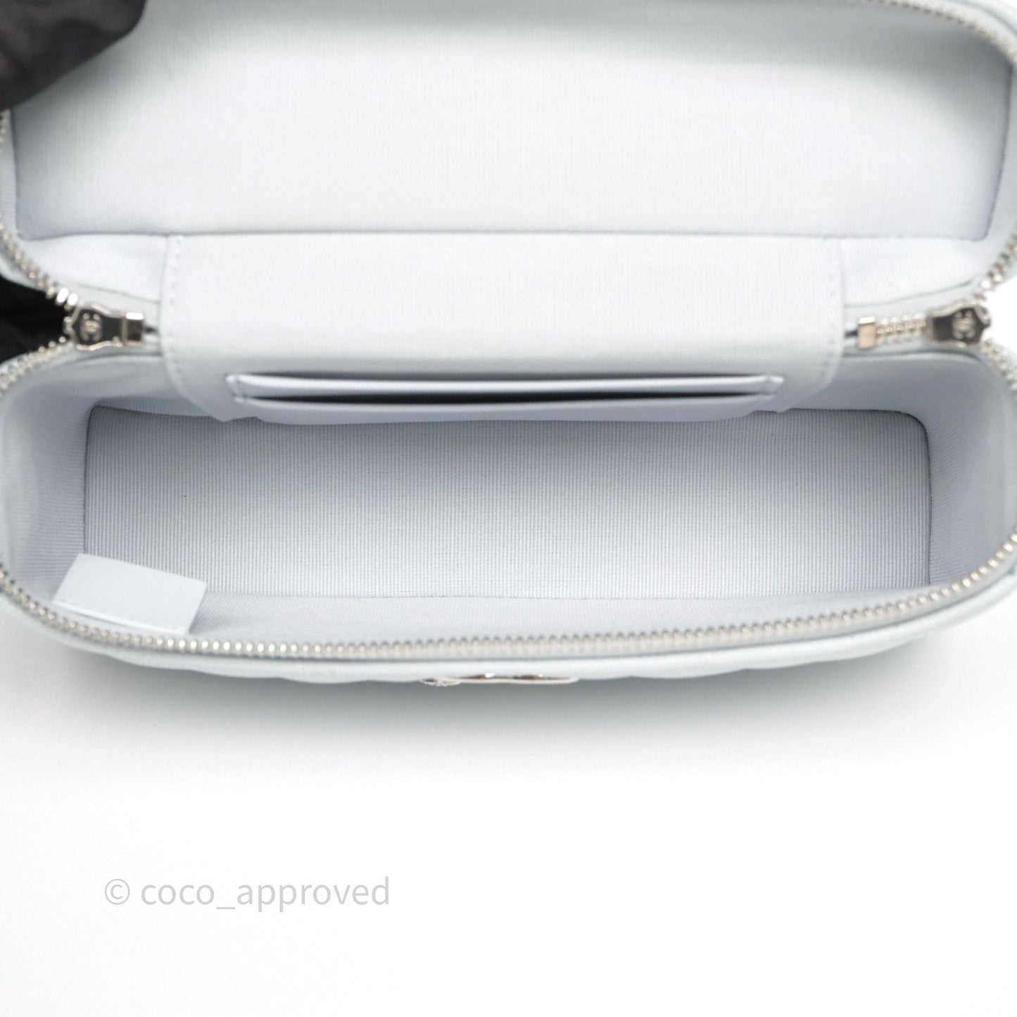 Chanel Top Handle Long Vanity with Chain Light Blue Caviar Silver Hardware 25B