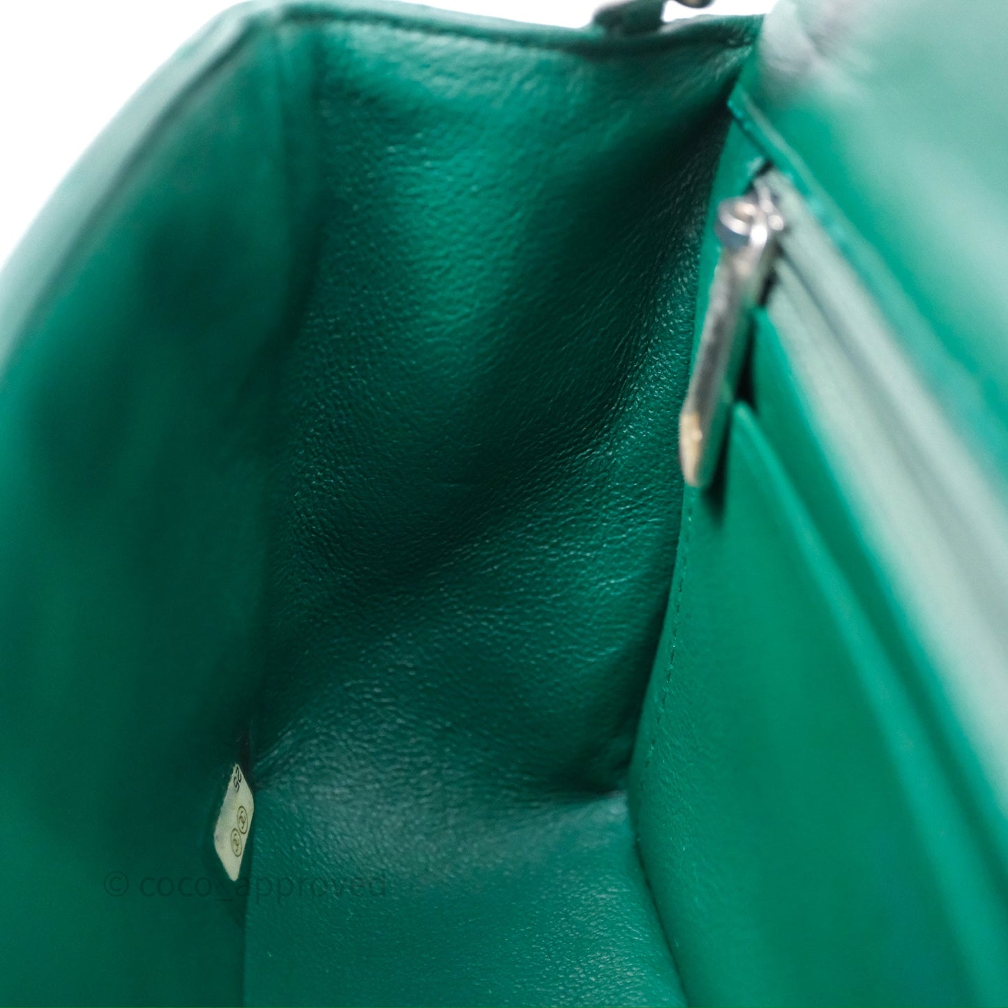 Chanel Mini Rectangular Quilted Lambskin Flap Bag Green Silver Hardware