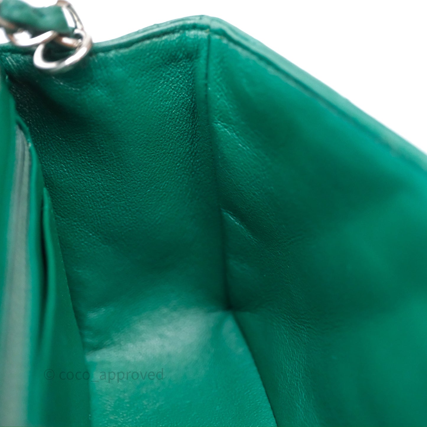 Chanel Mini Rectangular Quilted Lambskin Flap Bag Green Silver Hardware