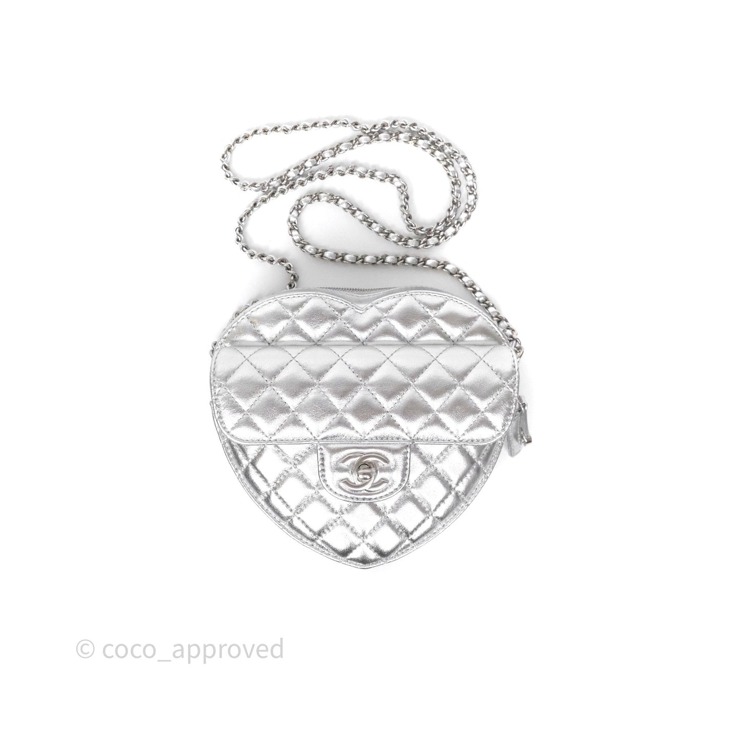 Chanel Large Heart Bag Metallic Silver Lambskin Silver Hardware 25B
