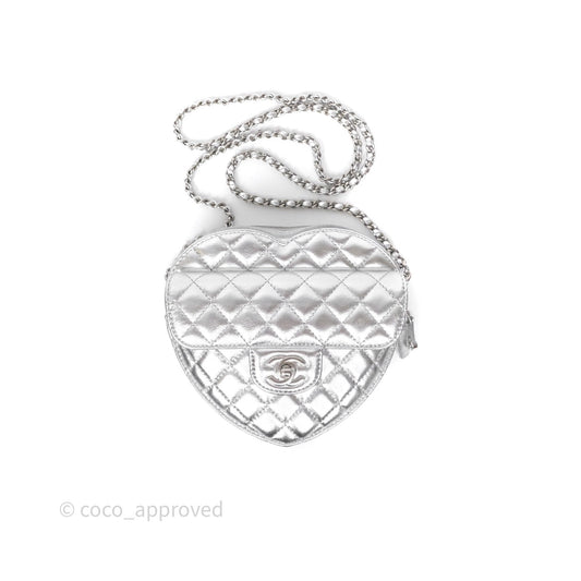 Chanel Large Heart Bag Metallic Silver Lambskin Silver Hardware 25B