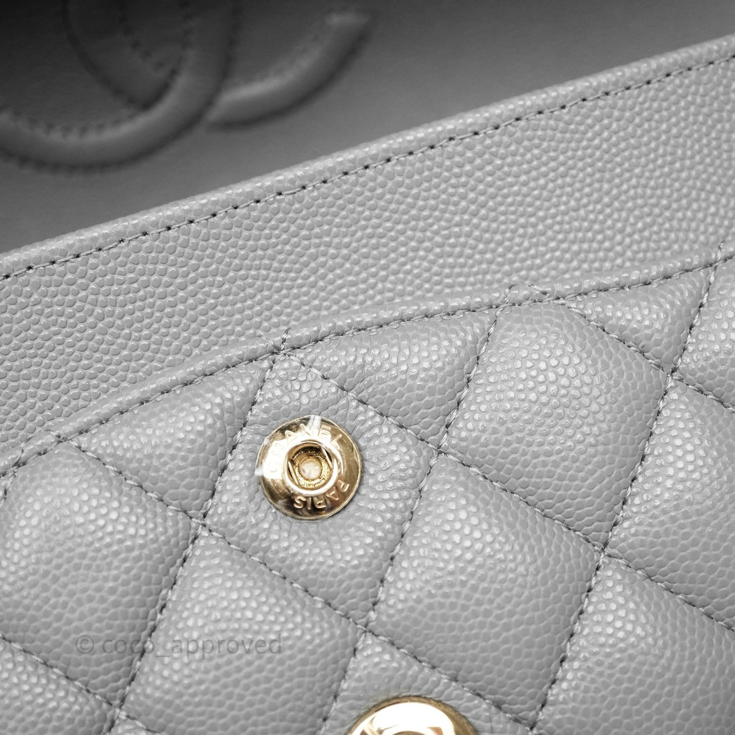 Chanel Small Classic Flap Quilted Grey Caviar Gold Hardware