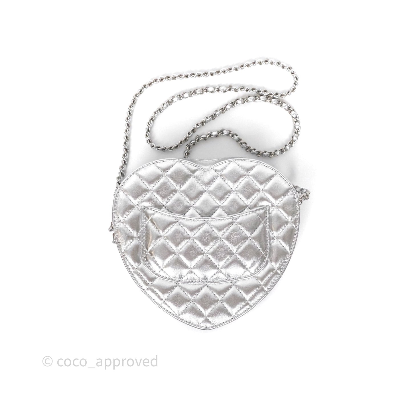 Chanel Large Heart Bag Metallic Silver Lambskin Silver Hardware 25B
