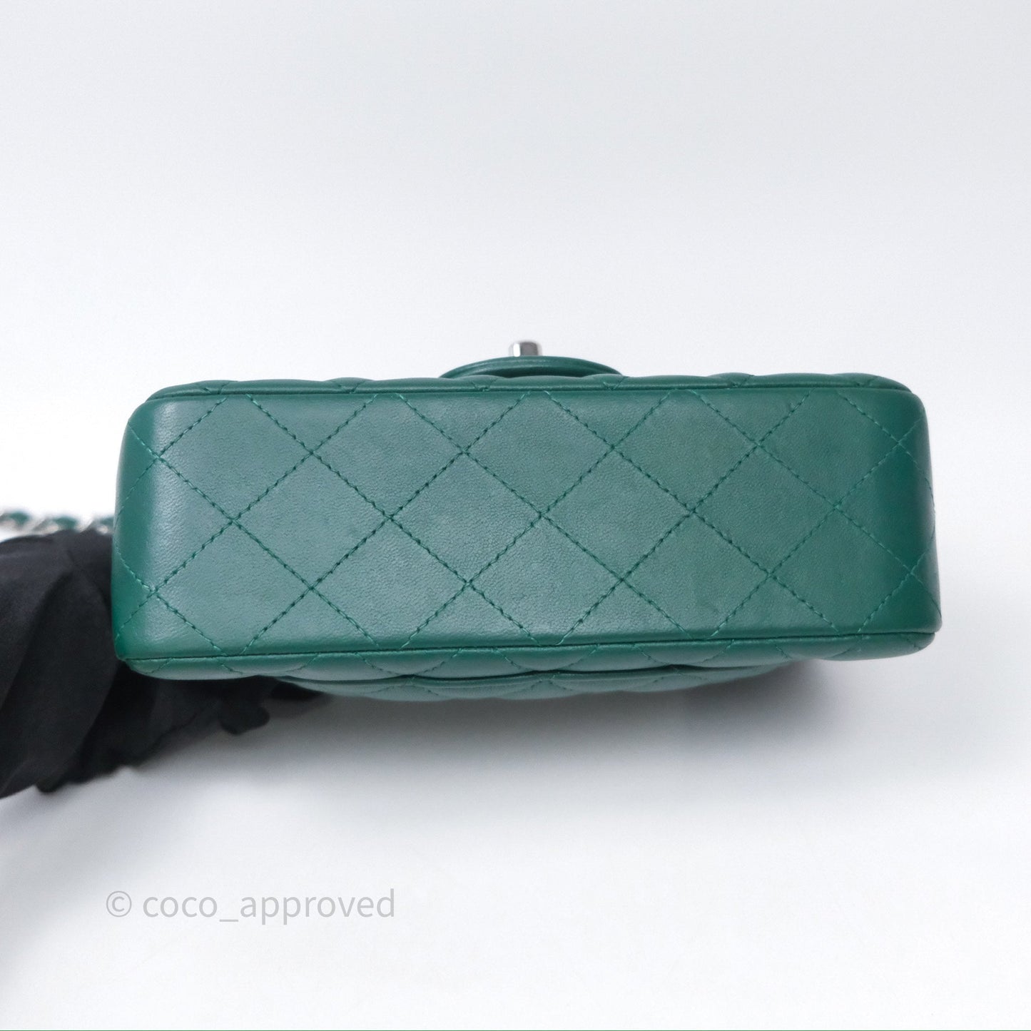 Chanel Mini Rectangular Quilted Lambskin Flap Bag Green Silver Hardware