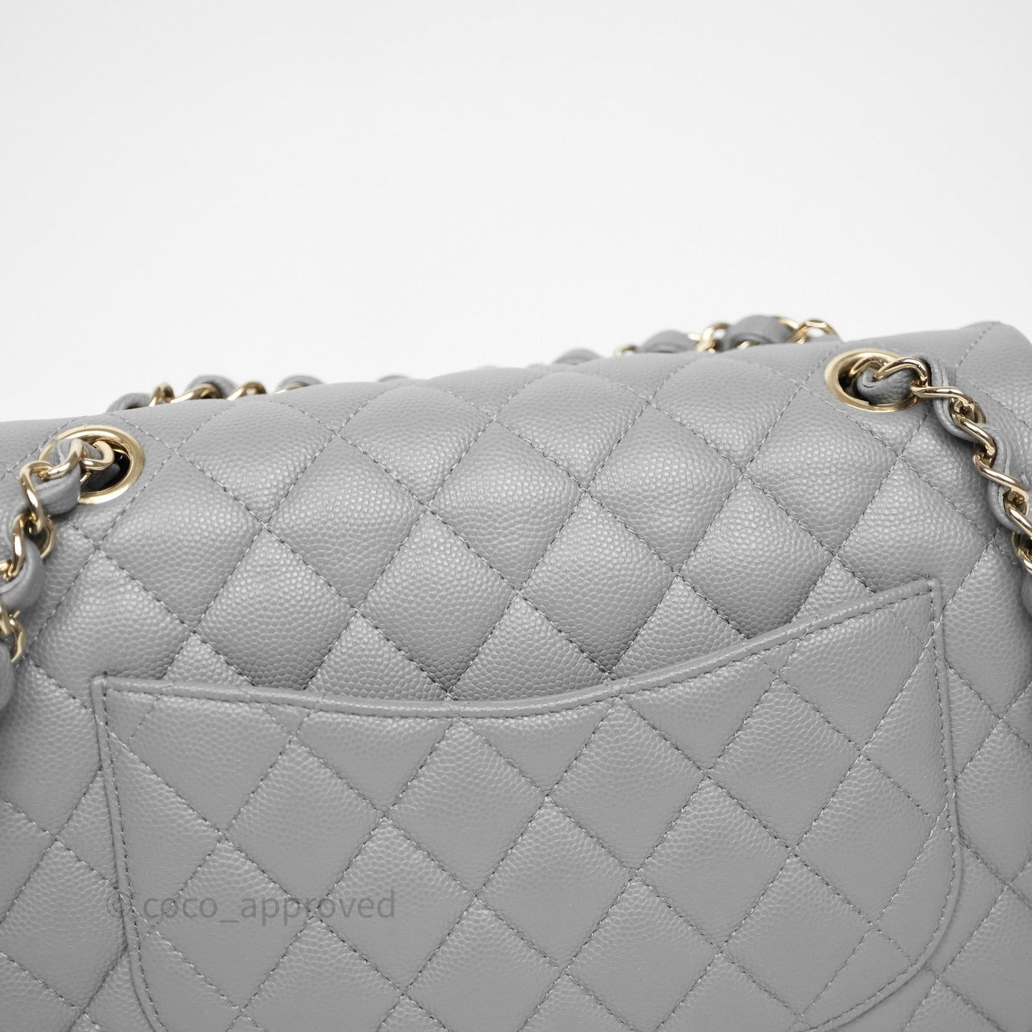 Chanel Small Classic Flap Quilted Grey Caviar Gold Hardware
