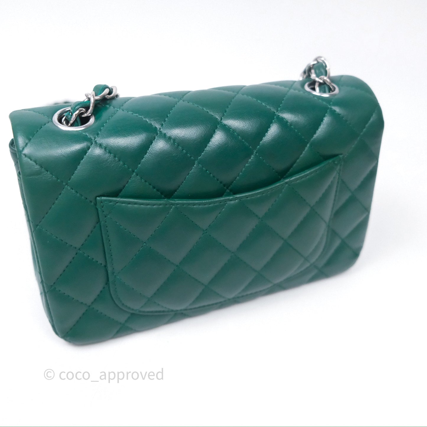 Chanel Mini Rectangular Quilted Lambskin Flap Bag Green Silver Hardware
