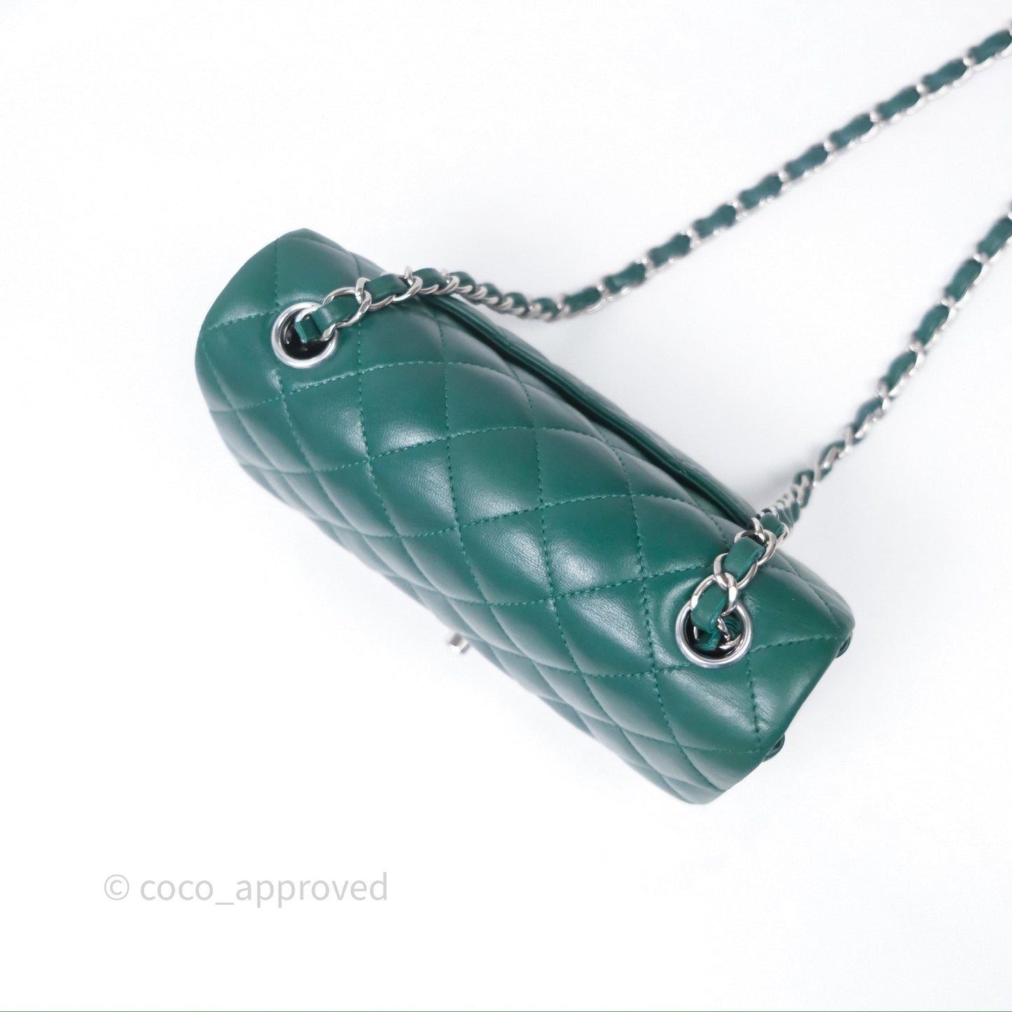 Chanel Mini Rectangular Quilted Lambskin Flap Bag Green Silver Hardware