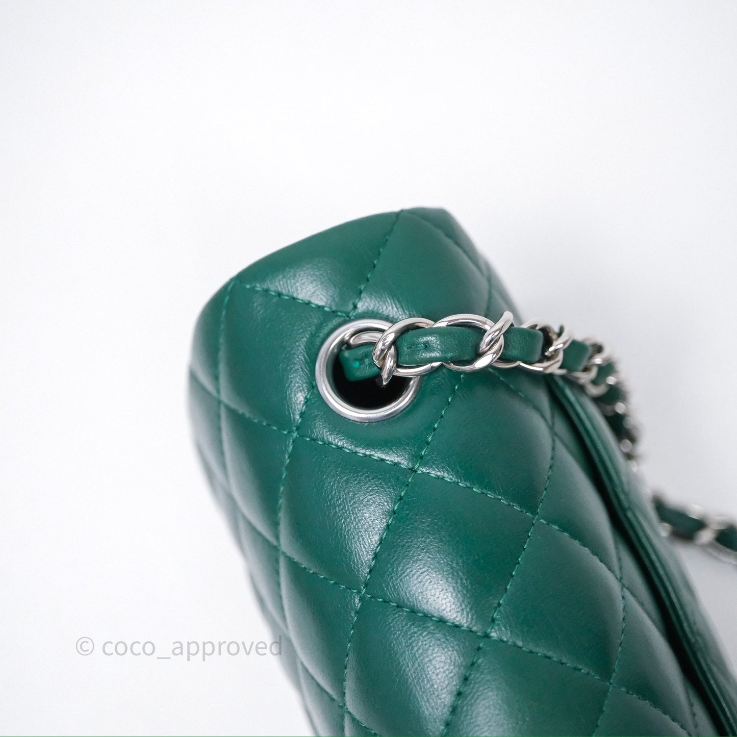 Chanel Mini Rectangular Quilted Lambskin Flap Bag Green Silver Hardware