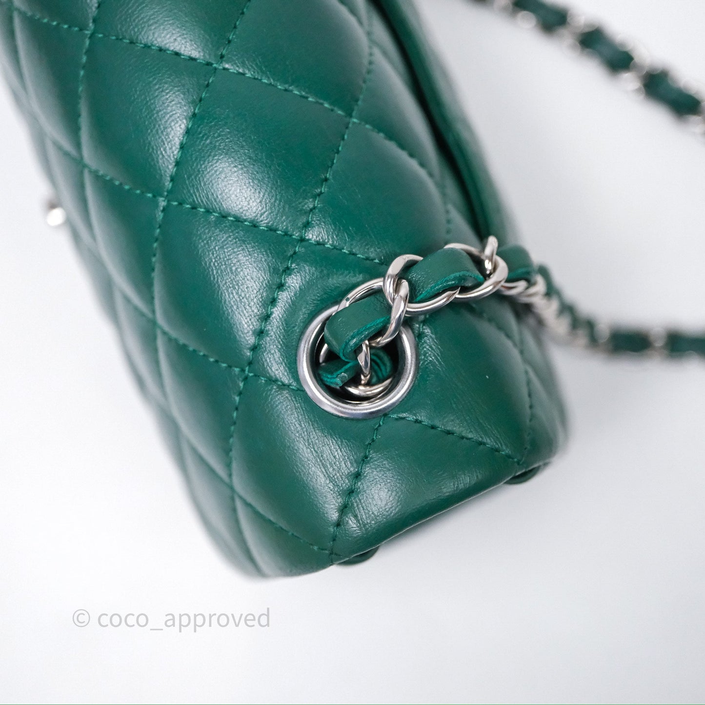 Chanel Mini Rectangular Quilted Lambskin Flap Bag Green Silver Hardware