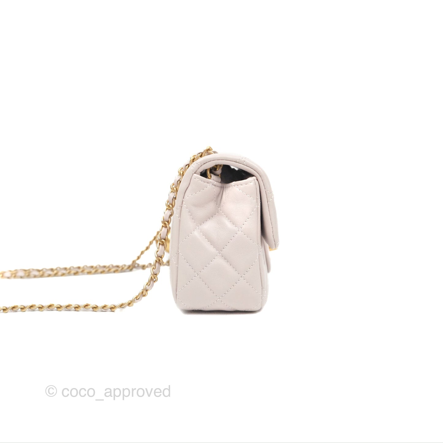 Chanel Mini Rectangular Pearl Crush Light Lilac Lambskin Aged Gold Hardware