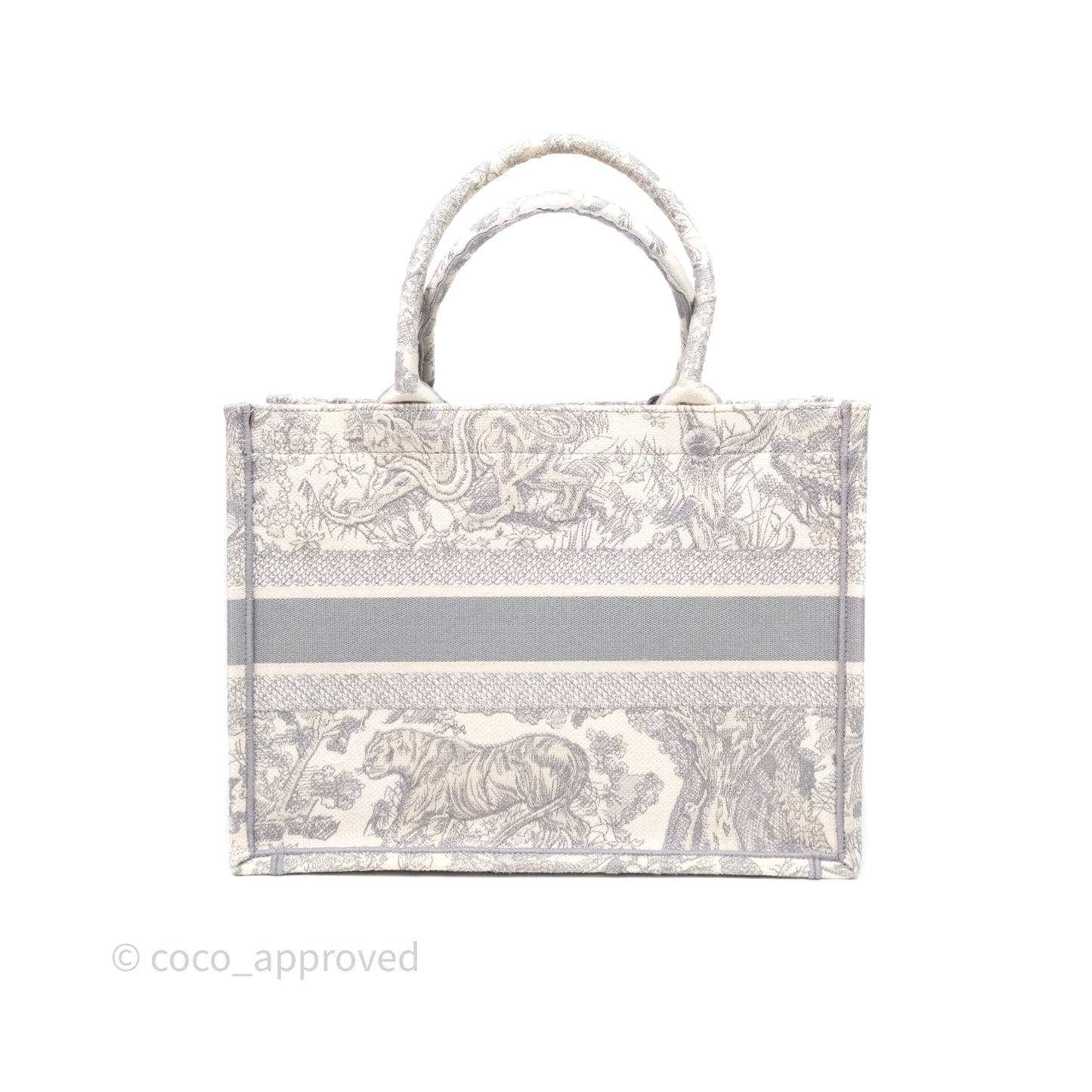 Christian Dior Medium (Old Small) Embroidered Toile De Jouy Light Grey Canvas Book Tote