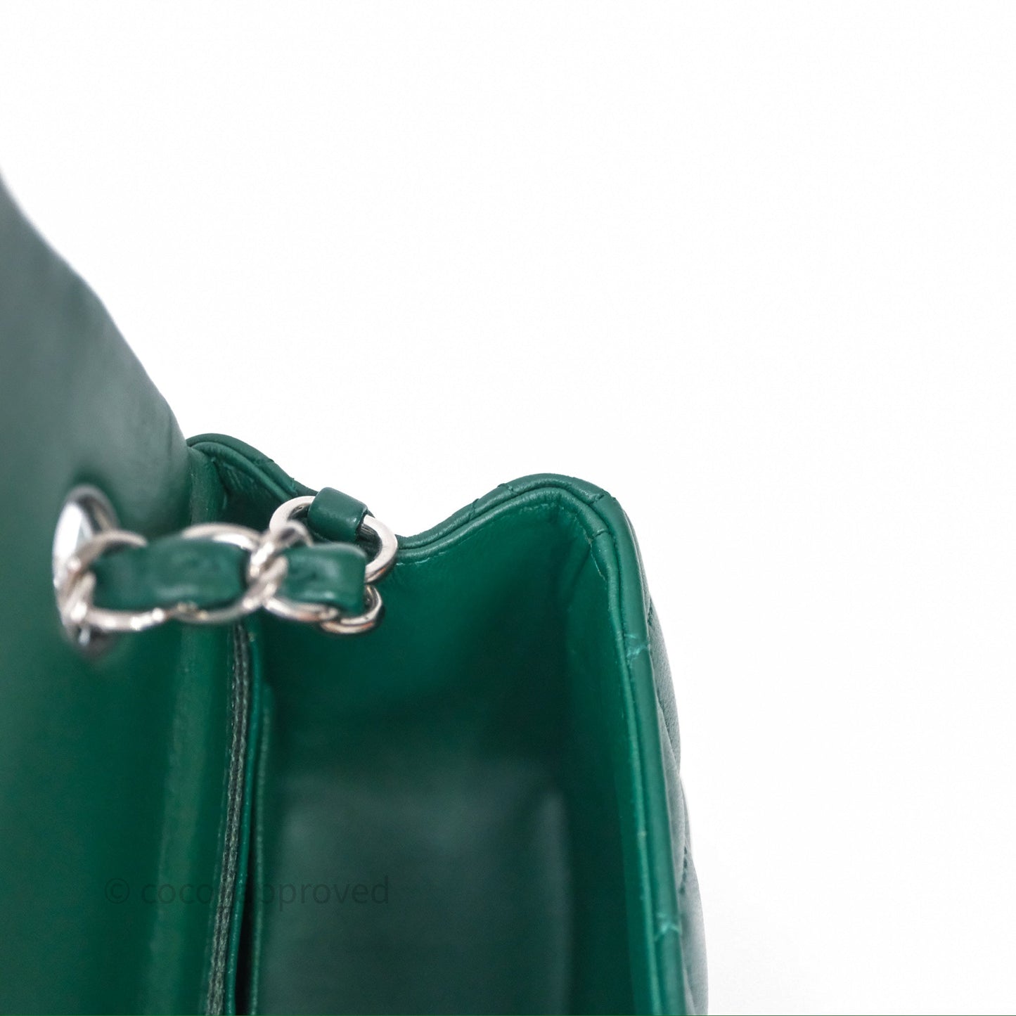 Chanel Mini Rectangular Quilted Lambskin Flap Bag Green Silver Hardware