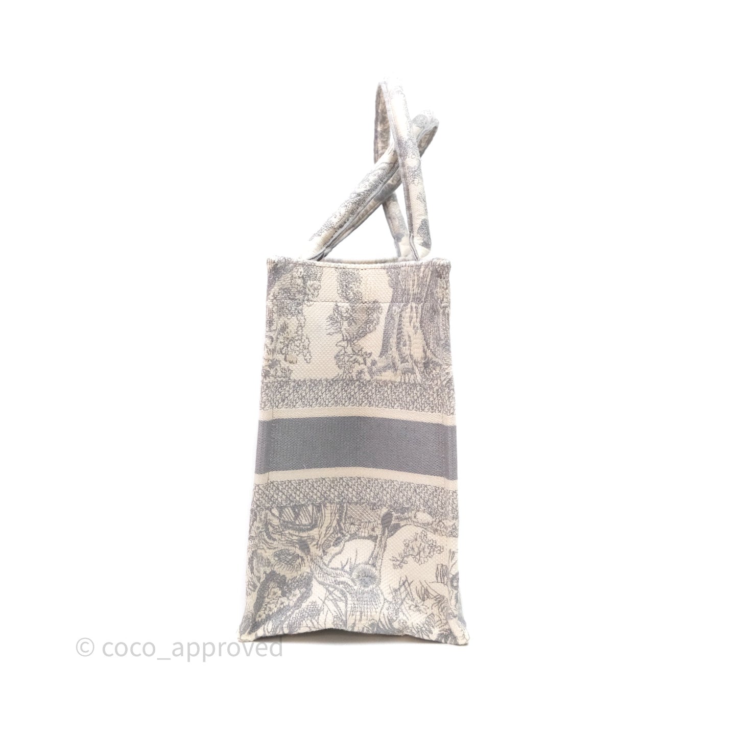Christian Dior Medium (Old Small) Embroidered Toile De Jouy Light Grey Canvas Book Tote