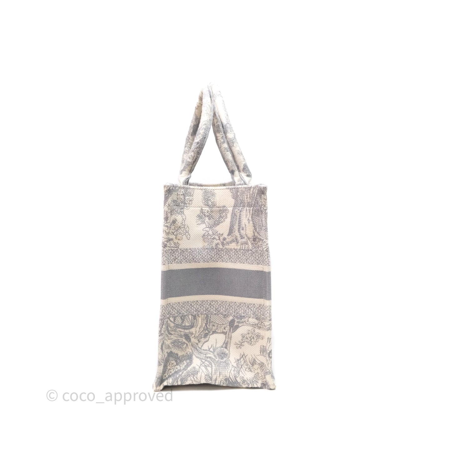 Christian Dior Medium (Old Small) Embroidered Toile De Jouy Light Grey Canvas Book Tote