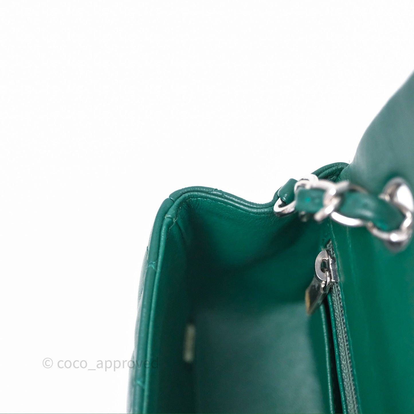 Chanel Mini Rectangular Quilted Lambskin Flap Bag Green Silver Hardware