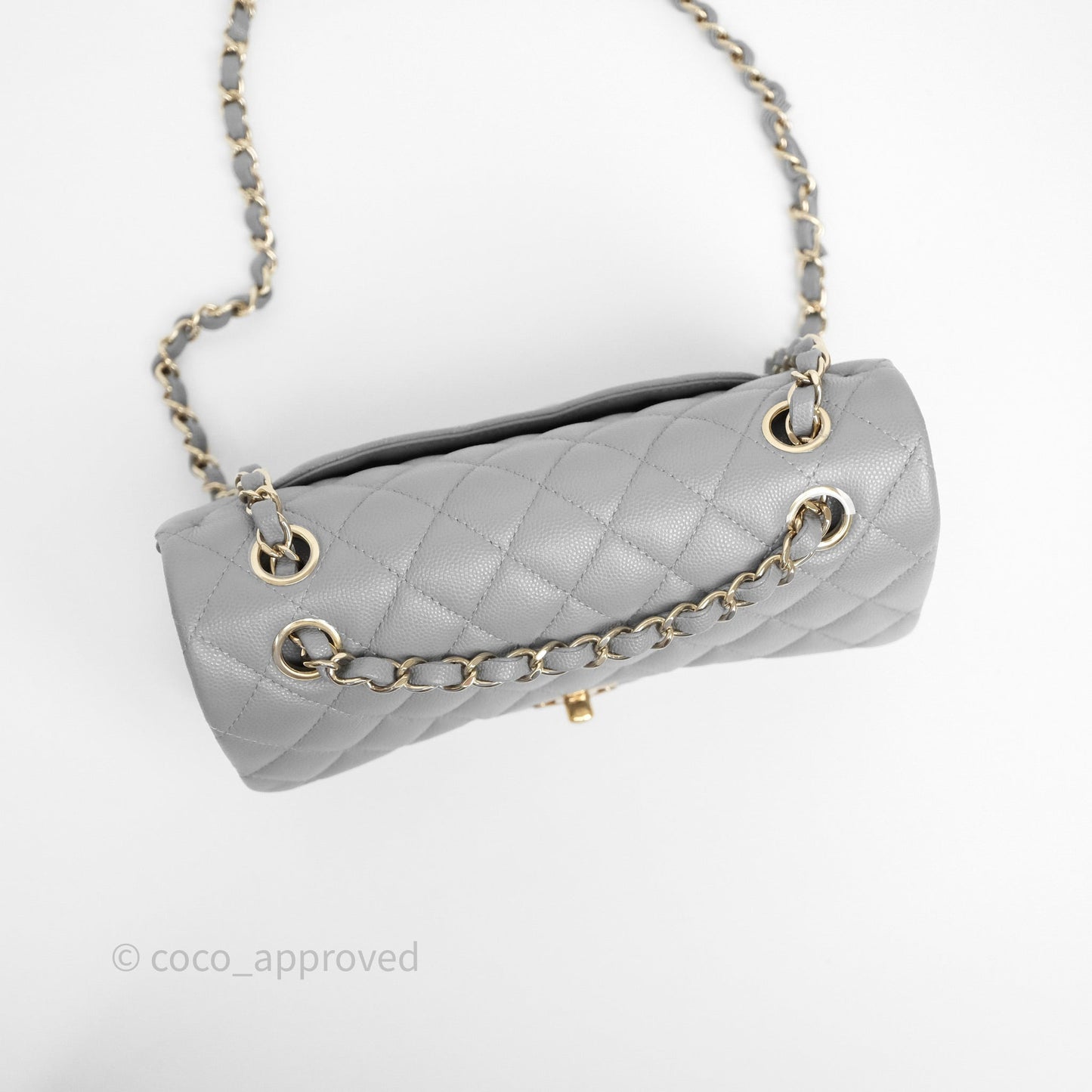 Chanel Small Classic Flap Quilted Grey Caviar Gold Hardware