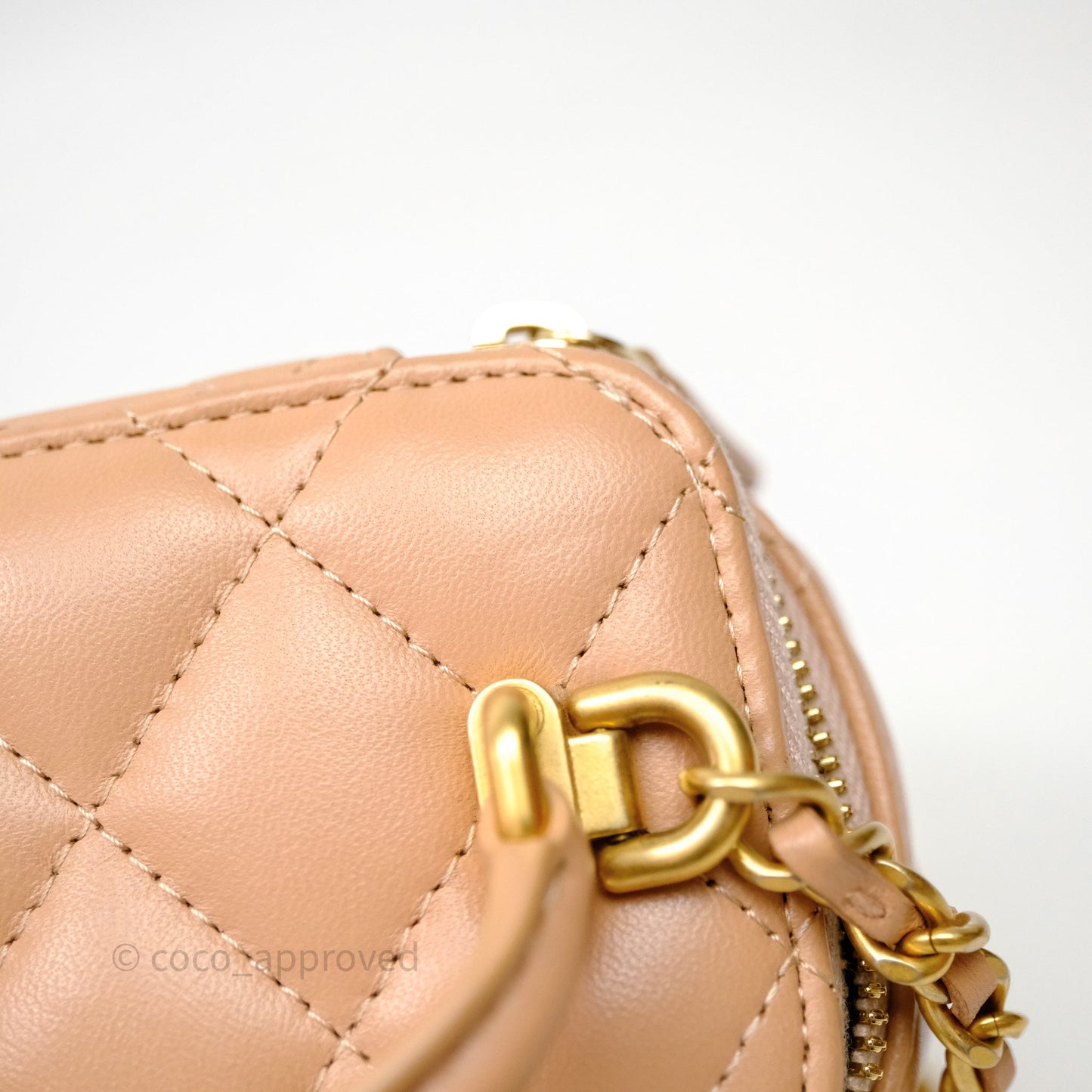 Chanel Mini Top Handle Vanity With Chain Beige Lambskin Aged Gold Hardware