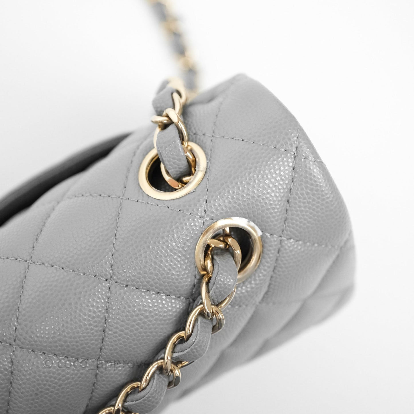 Chanel Small Classic Flap Quilted Grey Caviar Gold Hardware