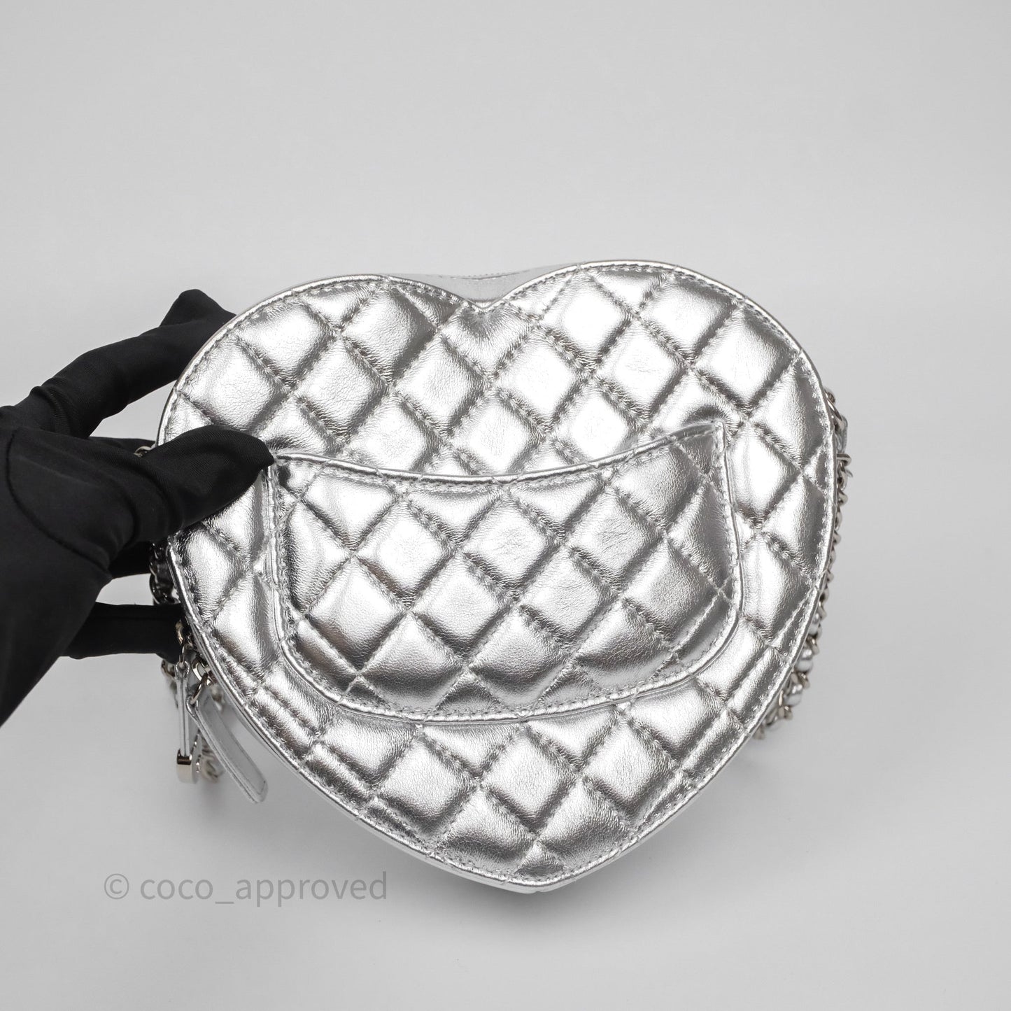 Chanel Large Heart Bag Metallic Silver Lambskin Silver Hardware 25B