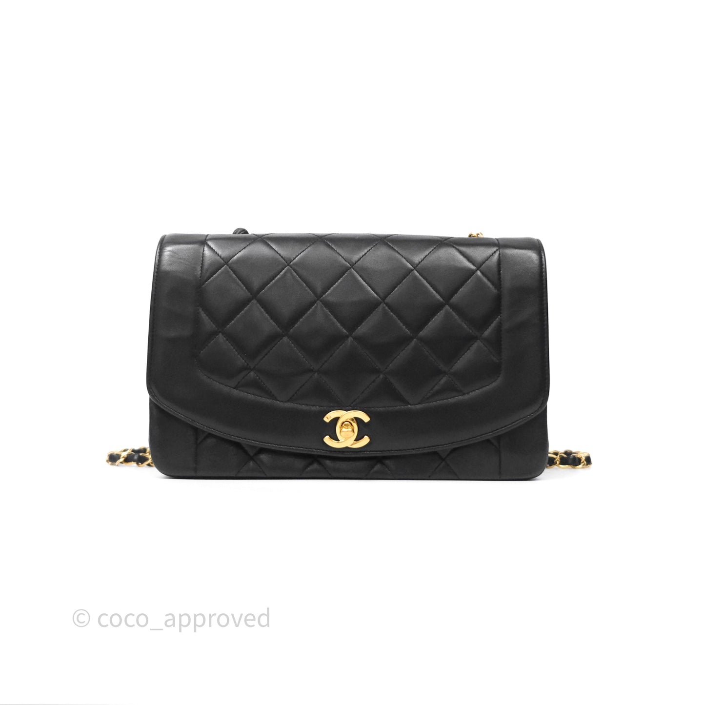 Chanel Vintage Medium Classic Diana Flap Bag Black Lambskin 24K Gold Hardware