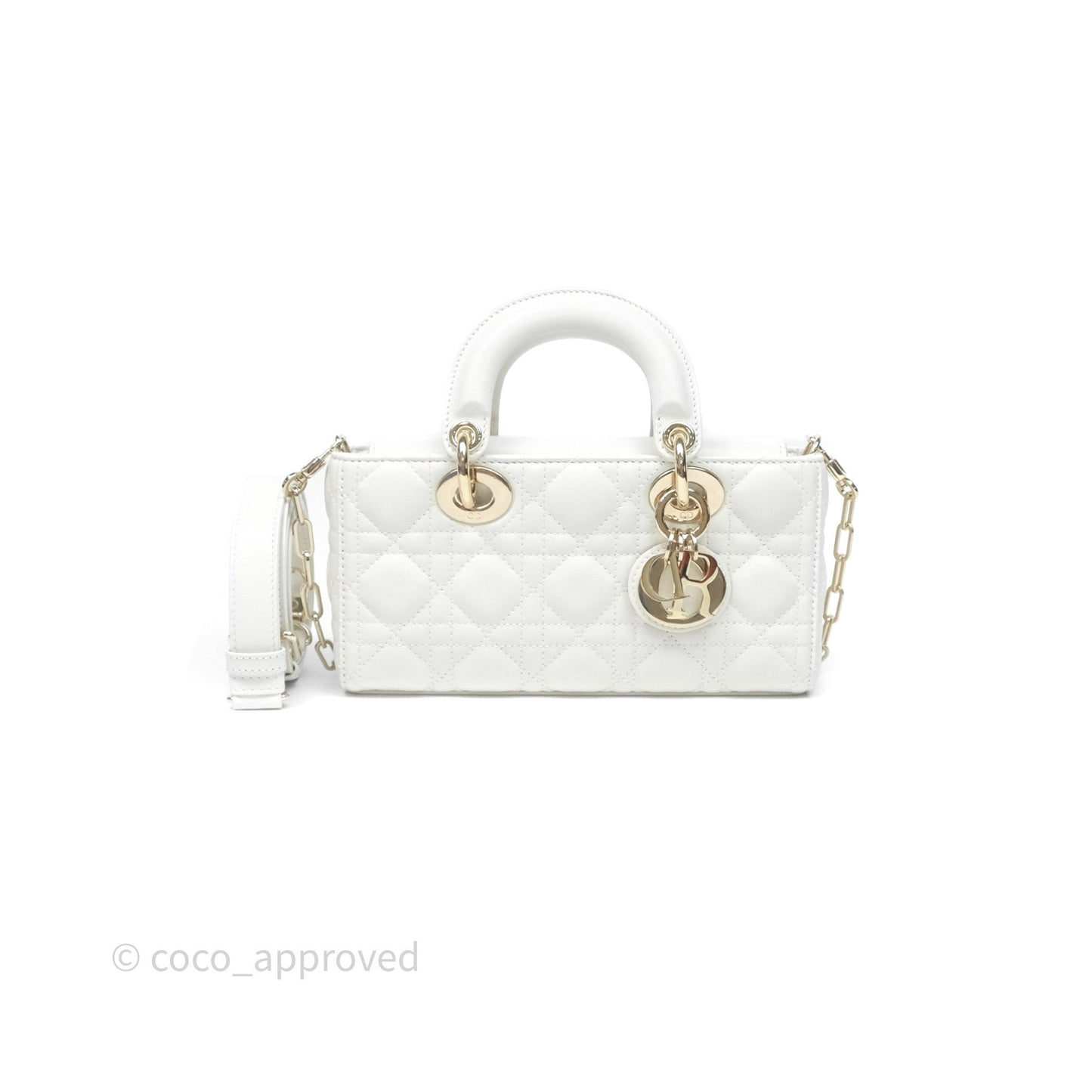 Dior Small Lady D-Joy Bag Ivory White Lambskin Cannage Gold Hardware