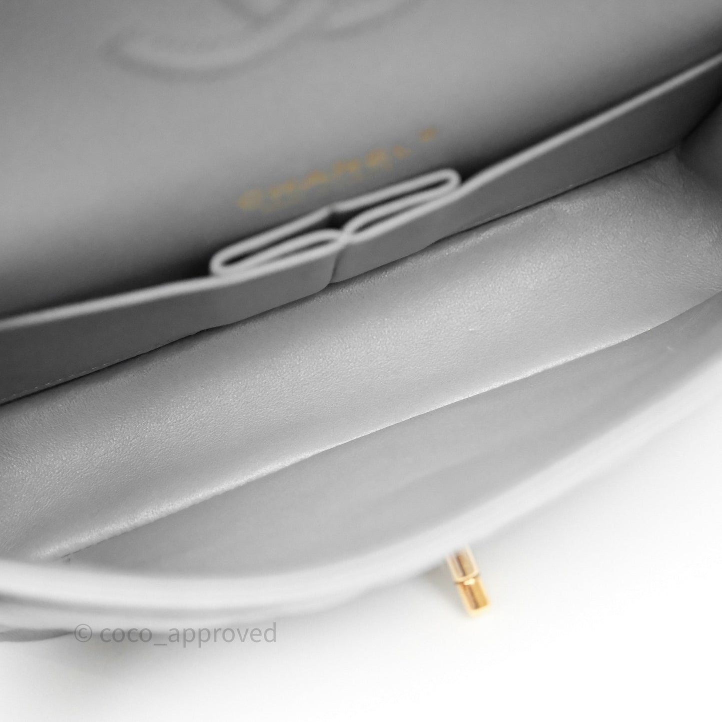 Chanel Small Classic Flap Quilted Grey Caviar Gold Hardware