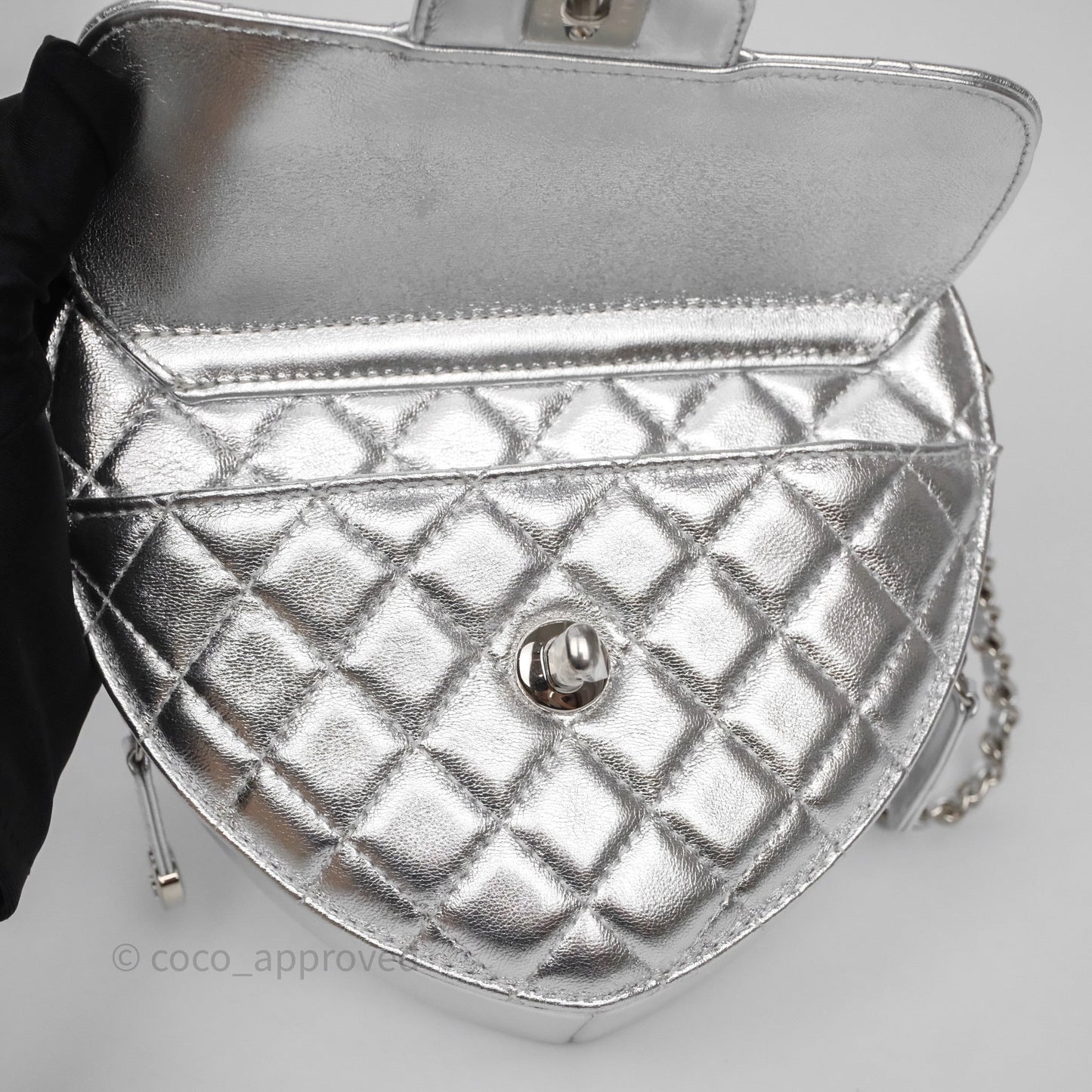Chanel Large Heart Bag Metallic Silver Lambskin Silver Hardware 25B