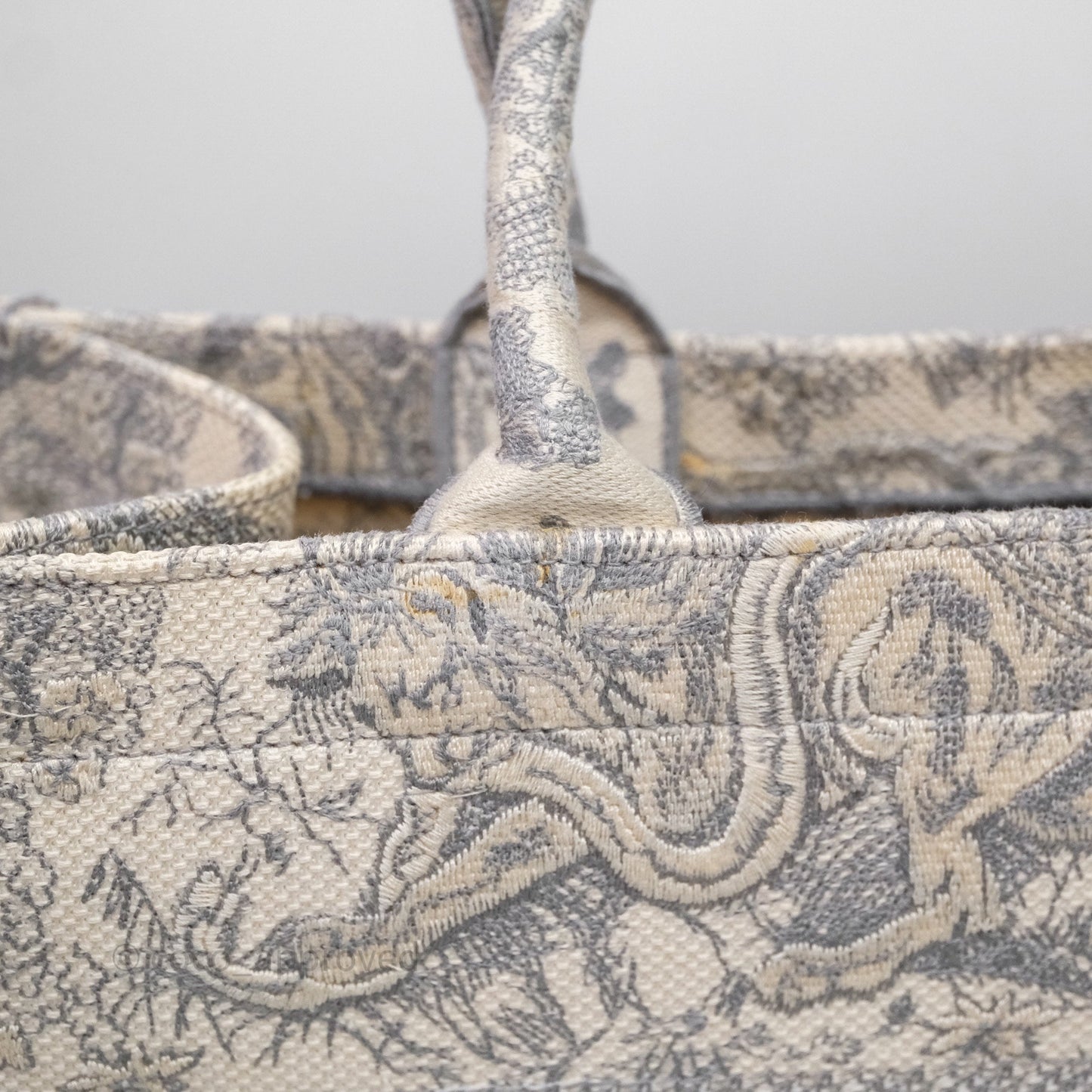 Christian Dior Medium (Old Small) Embroidered Toile De Jouy Light Grey Canvas Book Tote
