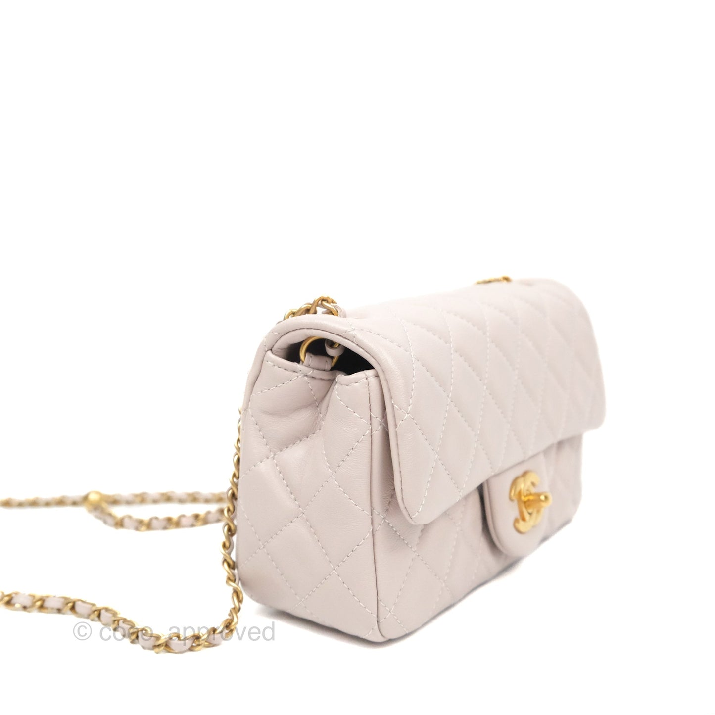 Chanel Mini Rectangular Pearl Crush Light Lilac Lambskin Aged Gold Hardware