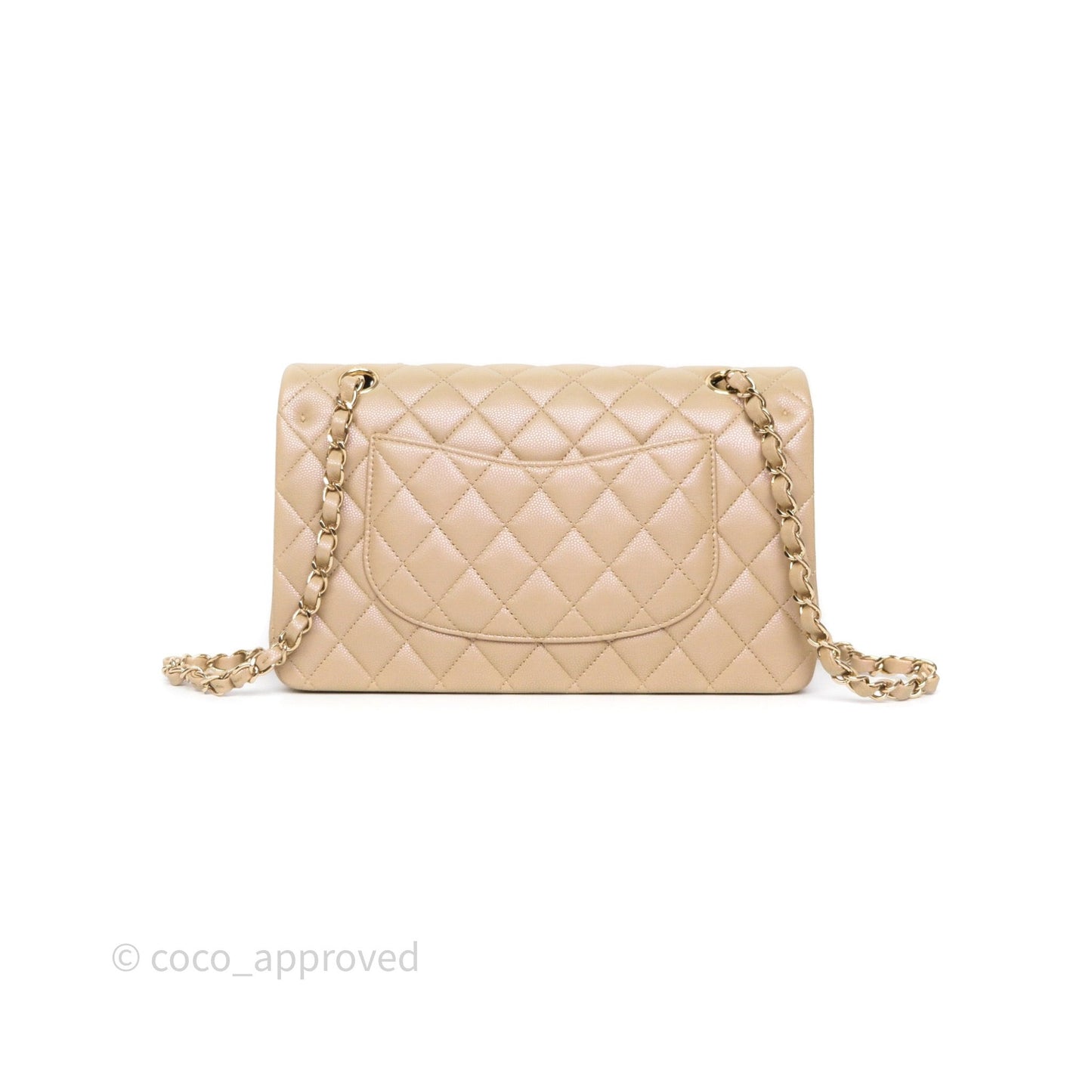 Chanel Classic M/L Medium Flap Quilted Iridescent Dark Beige Caviar Gold Hardware 21S