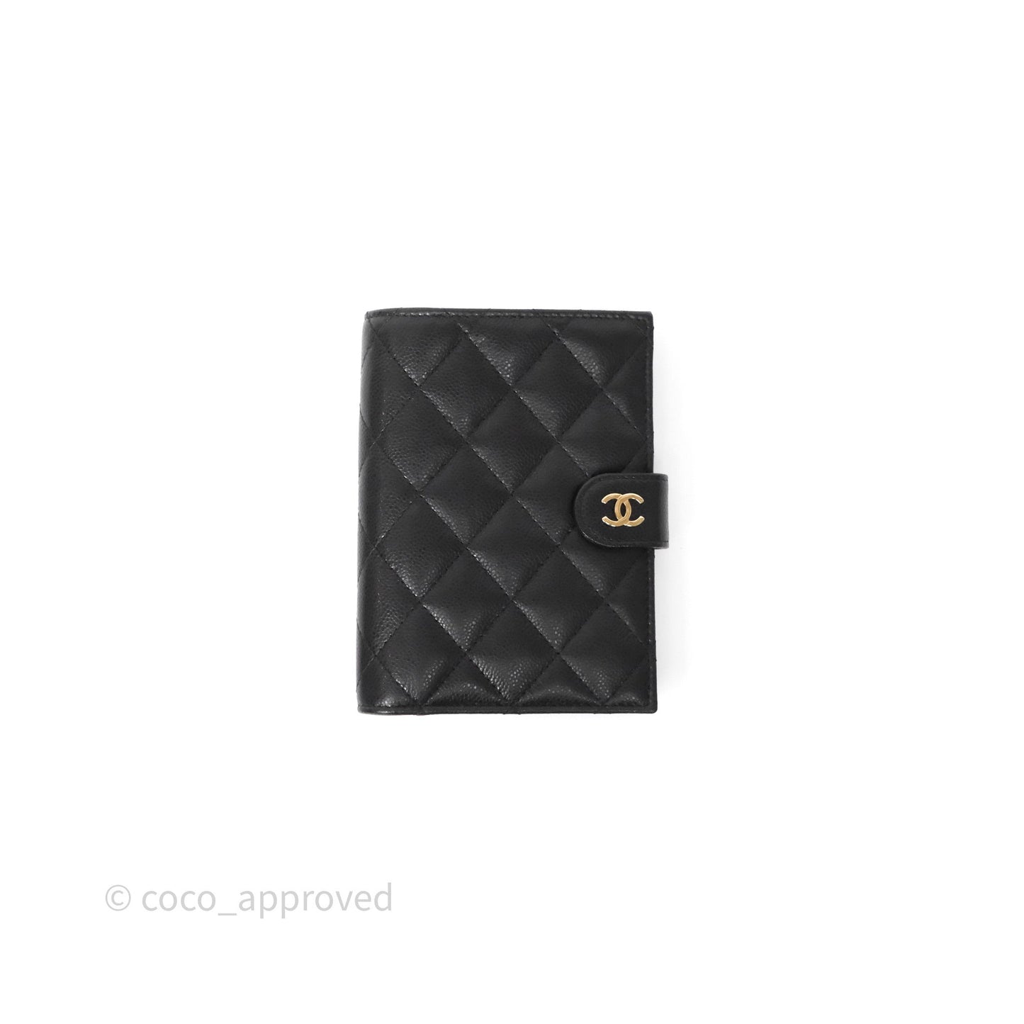 Chanel Classic Quilted Passport Holder Black Caviar Gold Hardware