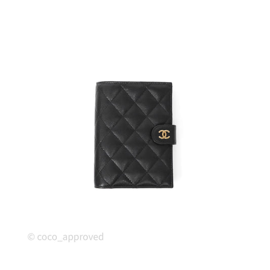 Chanel Classic Quilted Passport Holder Black Caviar Gold Hardware