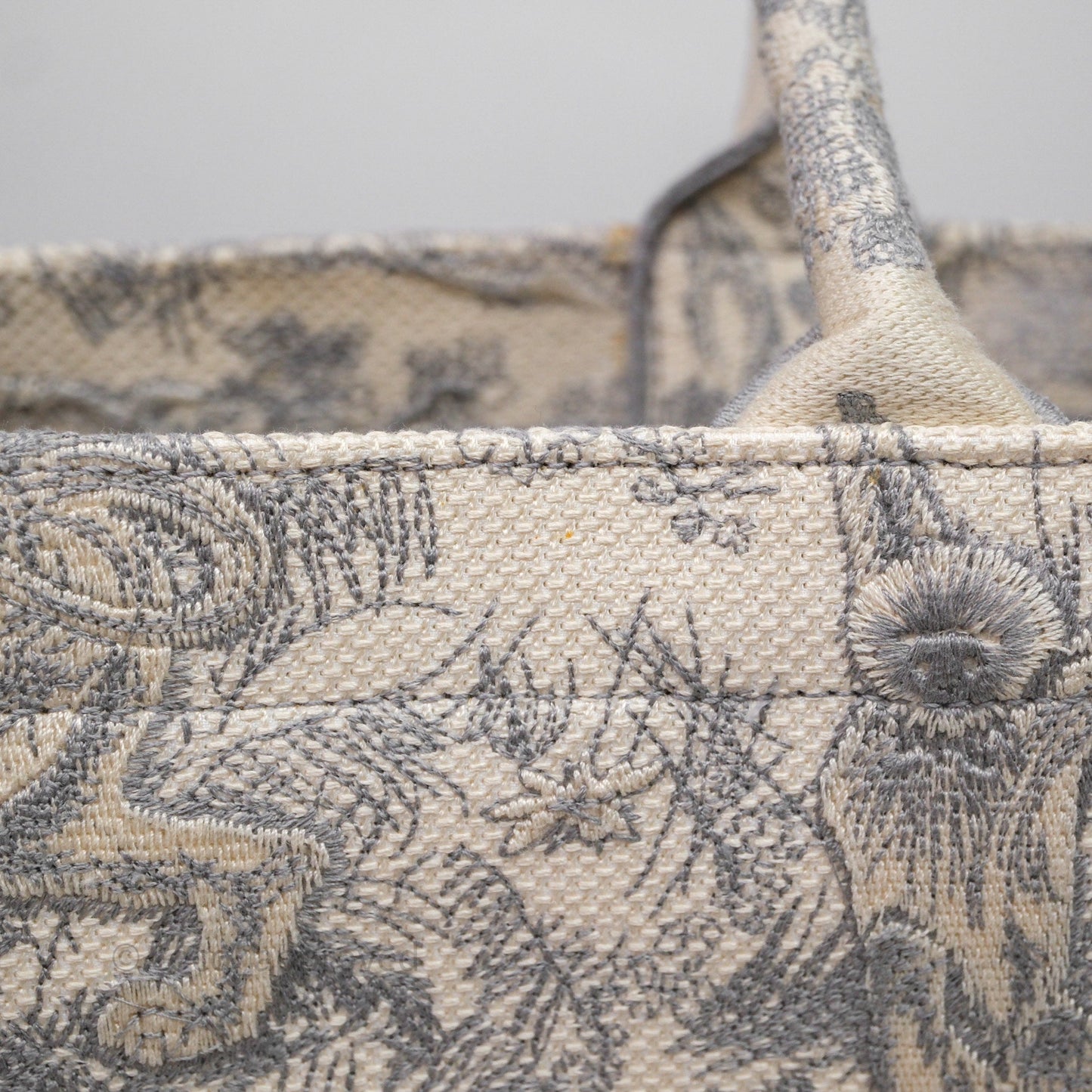 Christian Dior Medium (Old Small) Embroidered Toile De Jouy Light Grey Canvas Book Tote