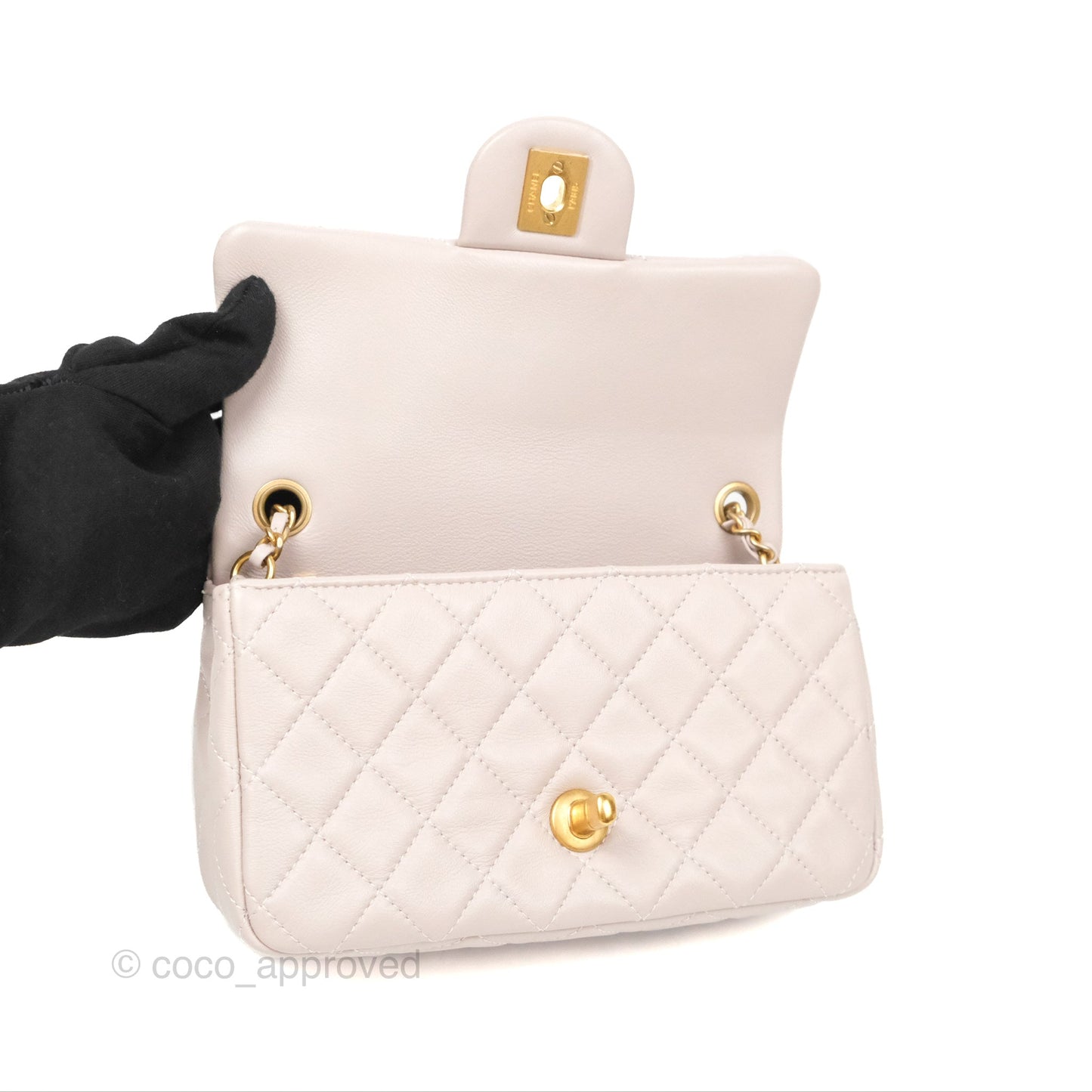 Chanel Mini Rectangular Pearl Crush Light Lilac Lambskin Aged Gold Hardware